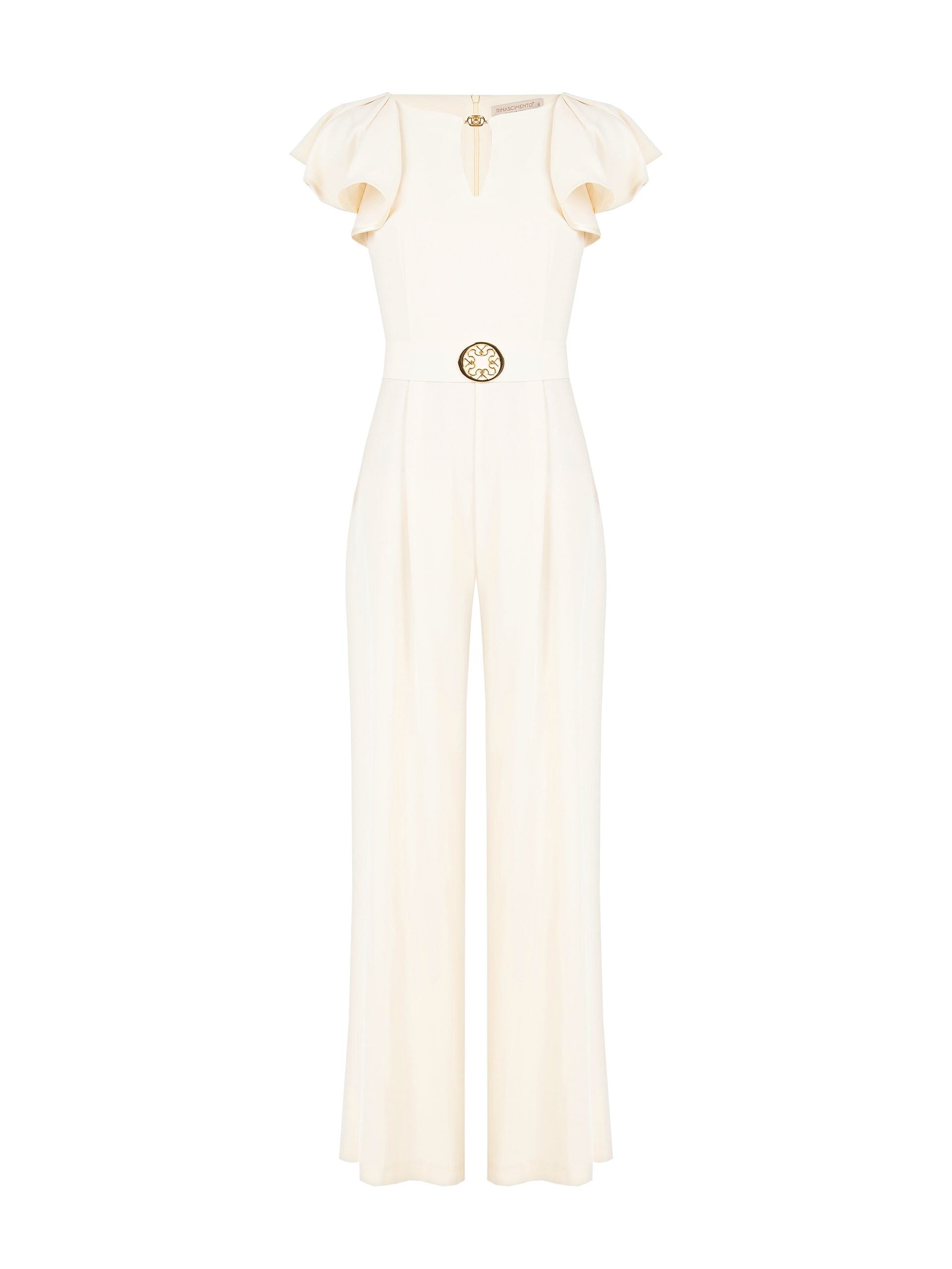Tuta Intera Palazzo In Tessuto Fluido Con Cut-Out A Goccia E Cintura Logo Rigida Coordinata Rinascimento