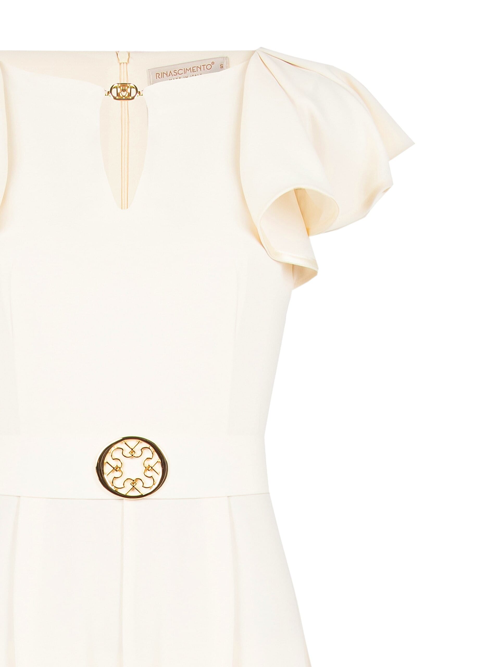 Tuta Intera Palazzo In Tessuto Fluido Con Cut-Out A Goccia E Cintura Logo Rigida Coordinata Rinascimento