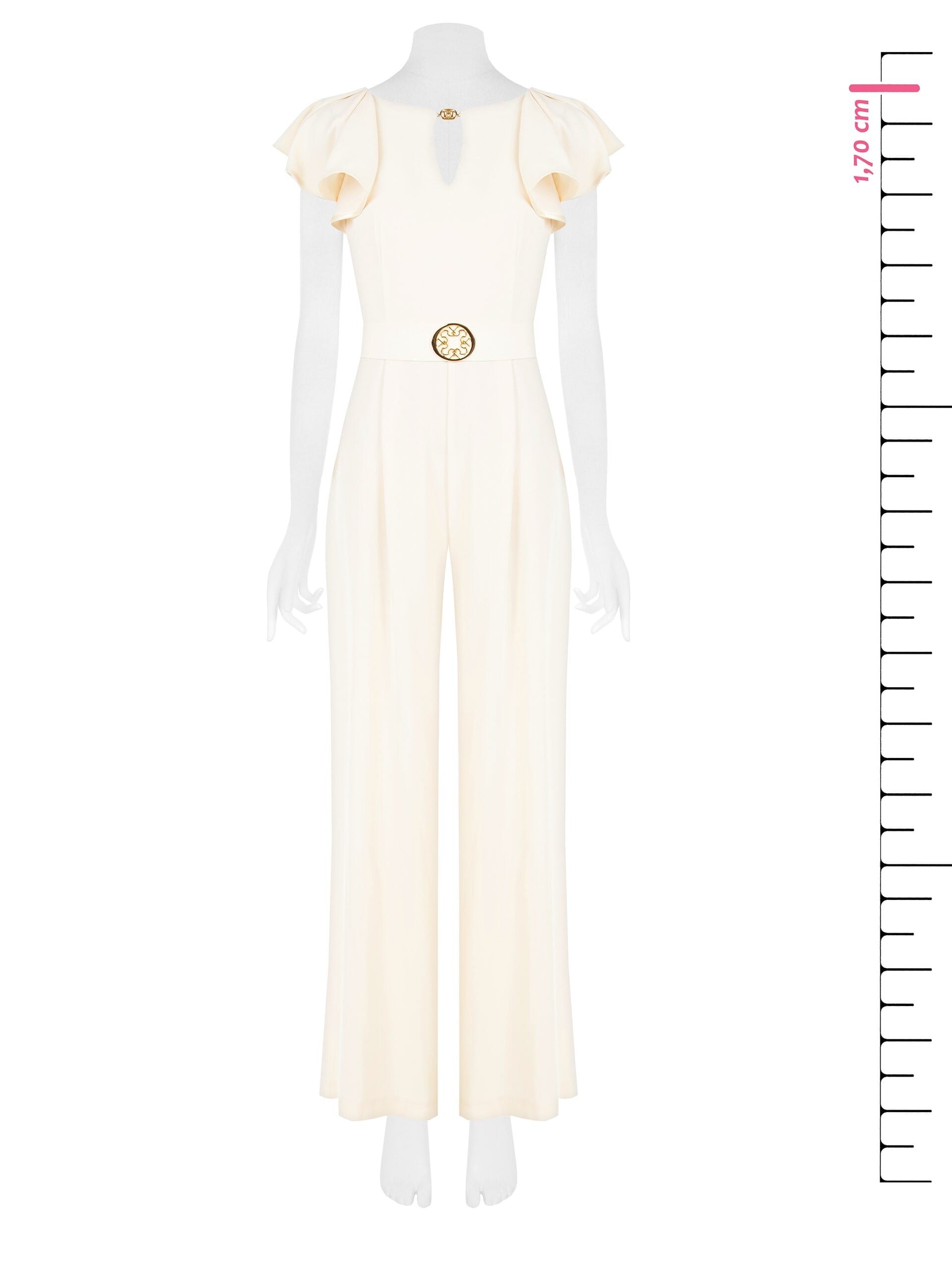 Tuta Intera Palazzo In Tessuto Fluido Con Cut-Out A Goccia E Cintura Logo Rigida Coordinata Rinascimento