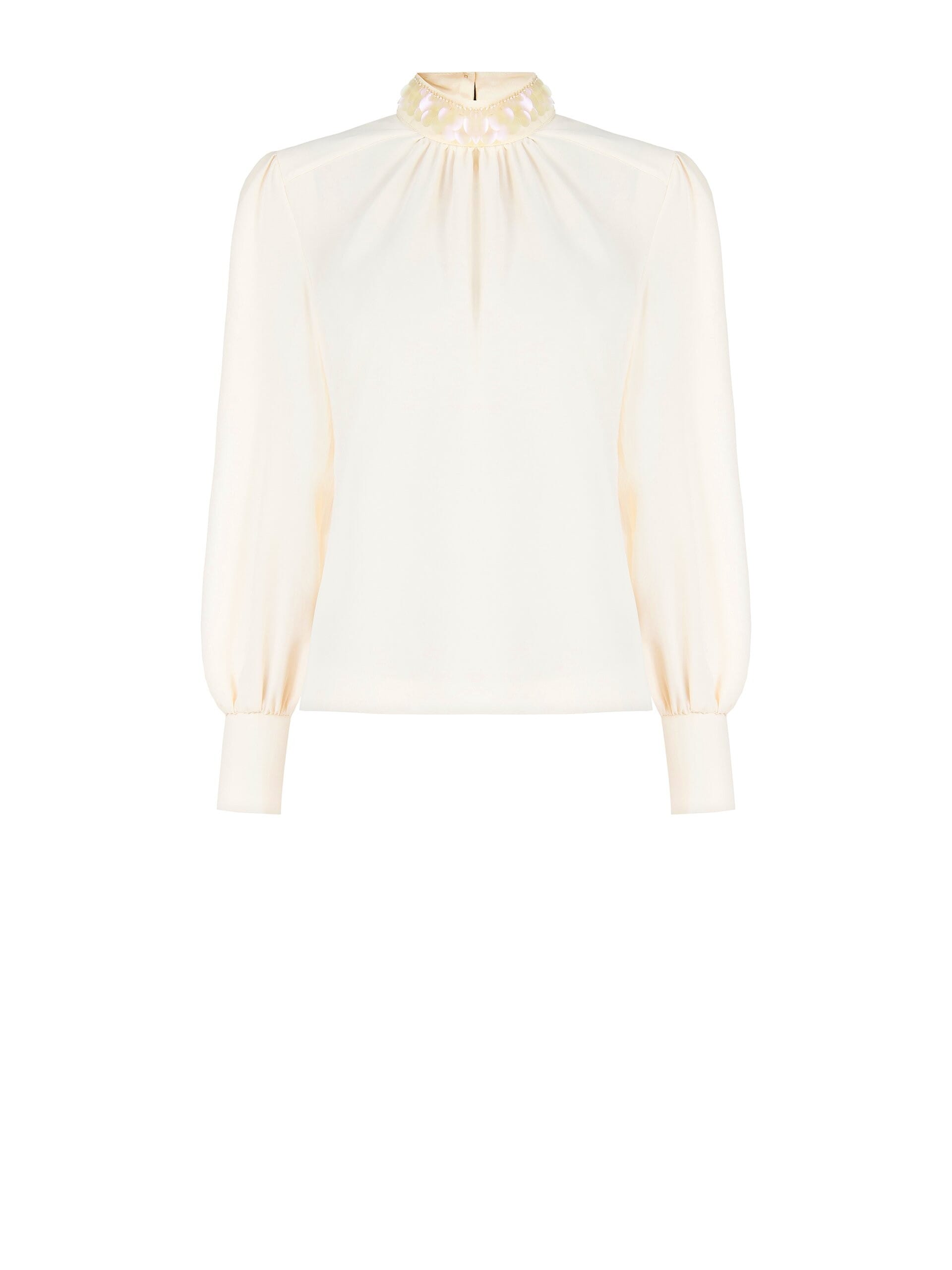 Chemisier large et fluide en satin opaque avec col couvert de paillettes Maxi Rinascimento