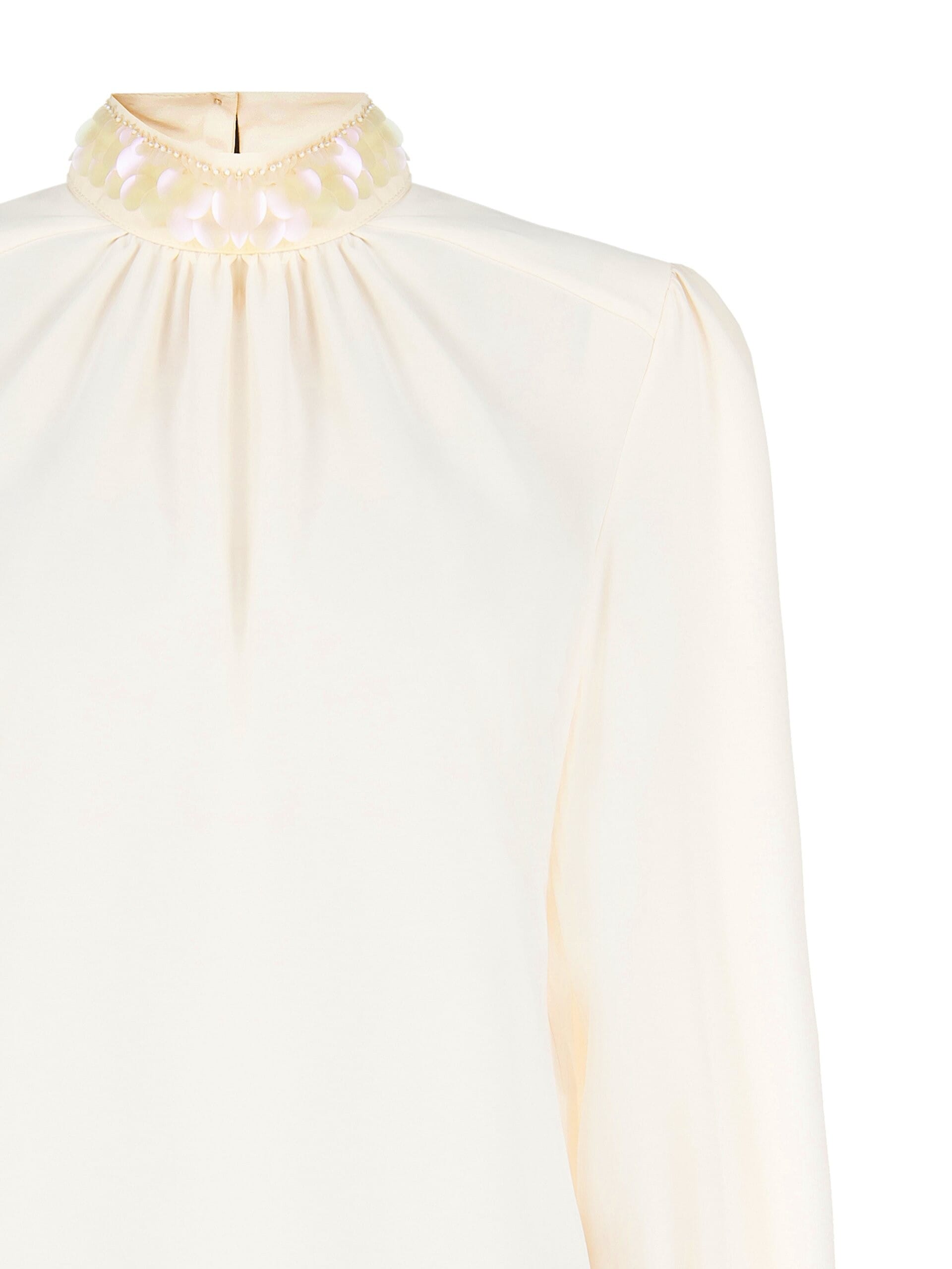 Chemisier large et fluide en satin opaque avec col couvert de paillettes Maxi Rinascimento