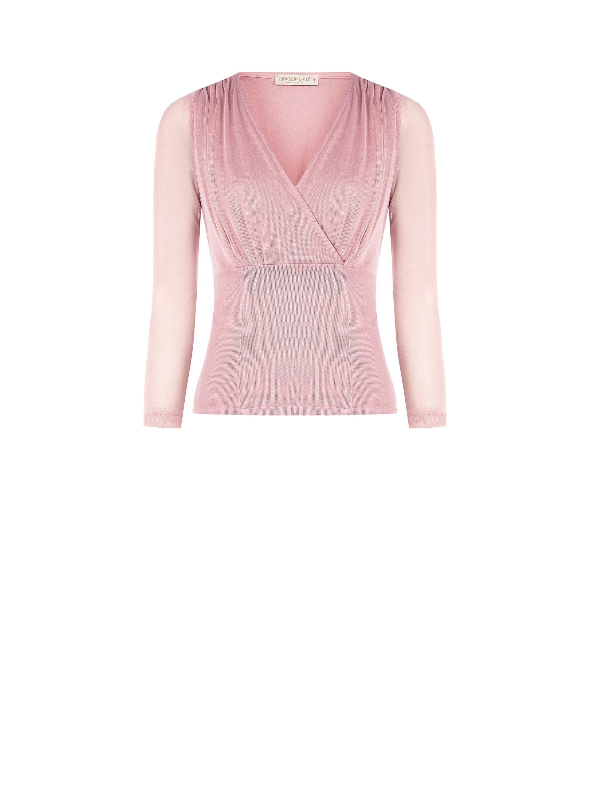 Blusa Sfiancata In Tulle Elasticizzato Con Scollo A V Incrociato Rinascimento