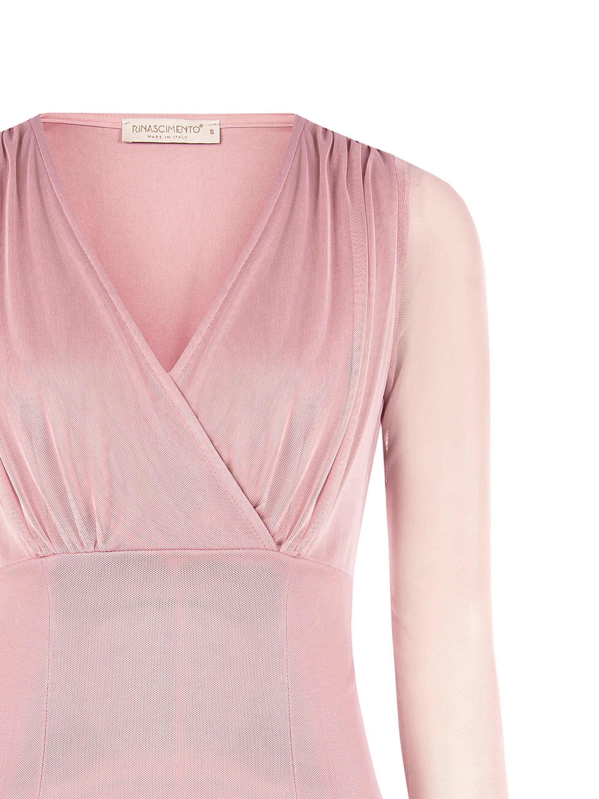 Blusa Sfiancata In Tulle Elasticizzato Con Scollo A V Incrociato Rinascimento