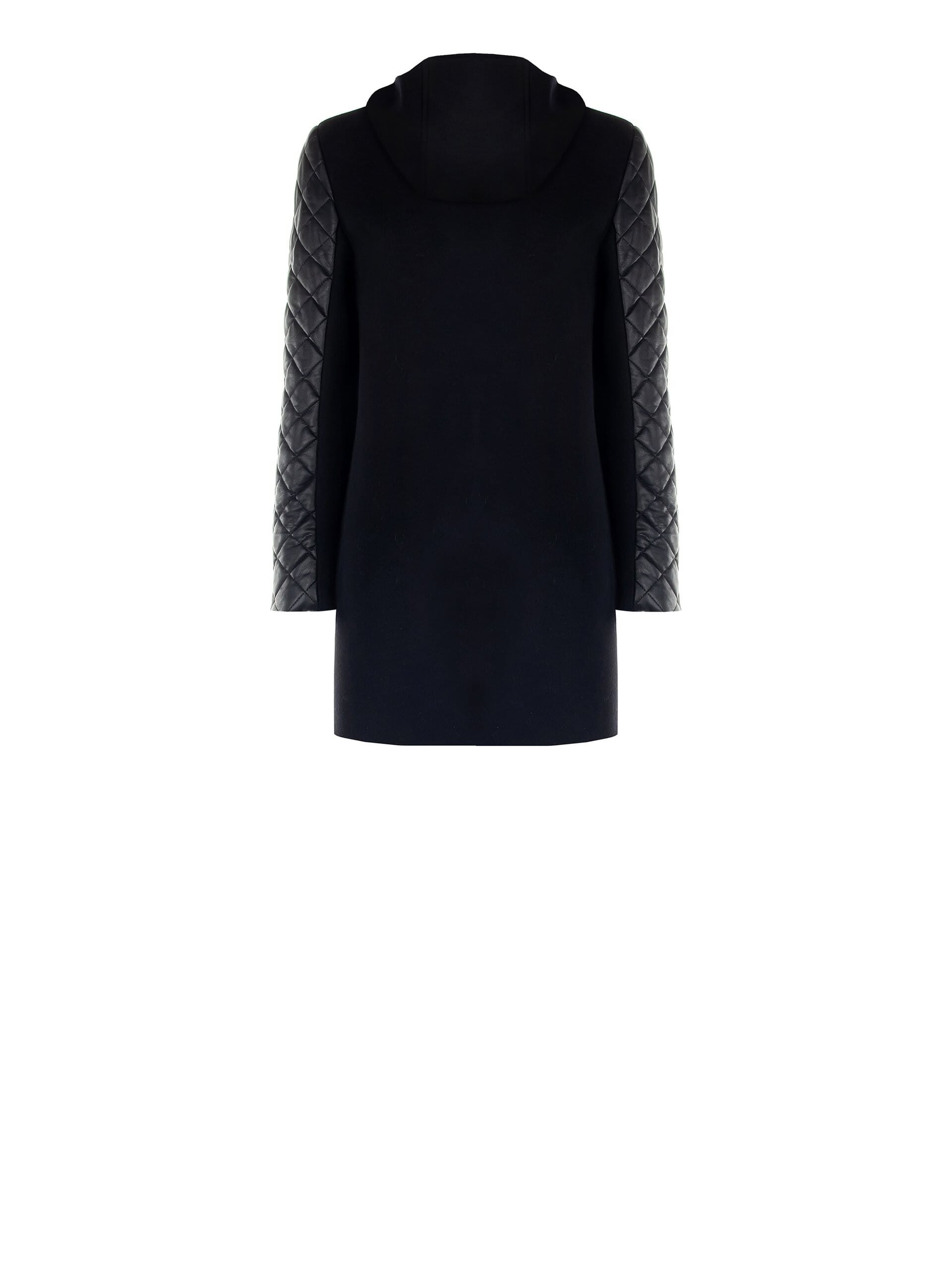 Manteau moyen en laine mélangée avec capuche et manches matelassées en Similpelle Rinascimento