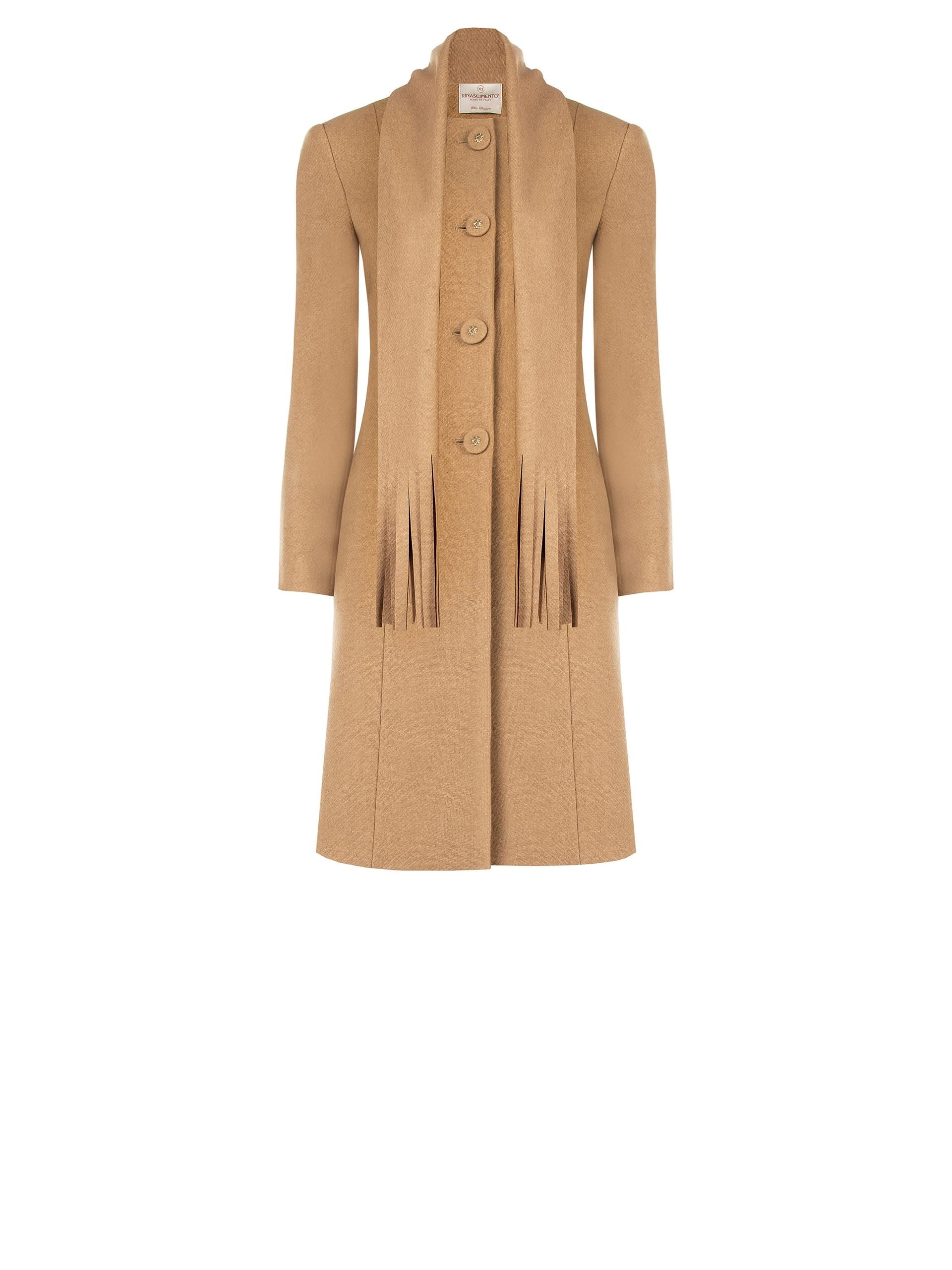 Cappotto Lungo Beige Con Sciarpa Integrata Rinascimento