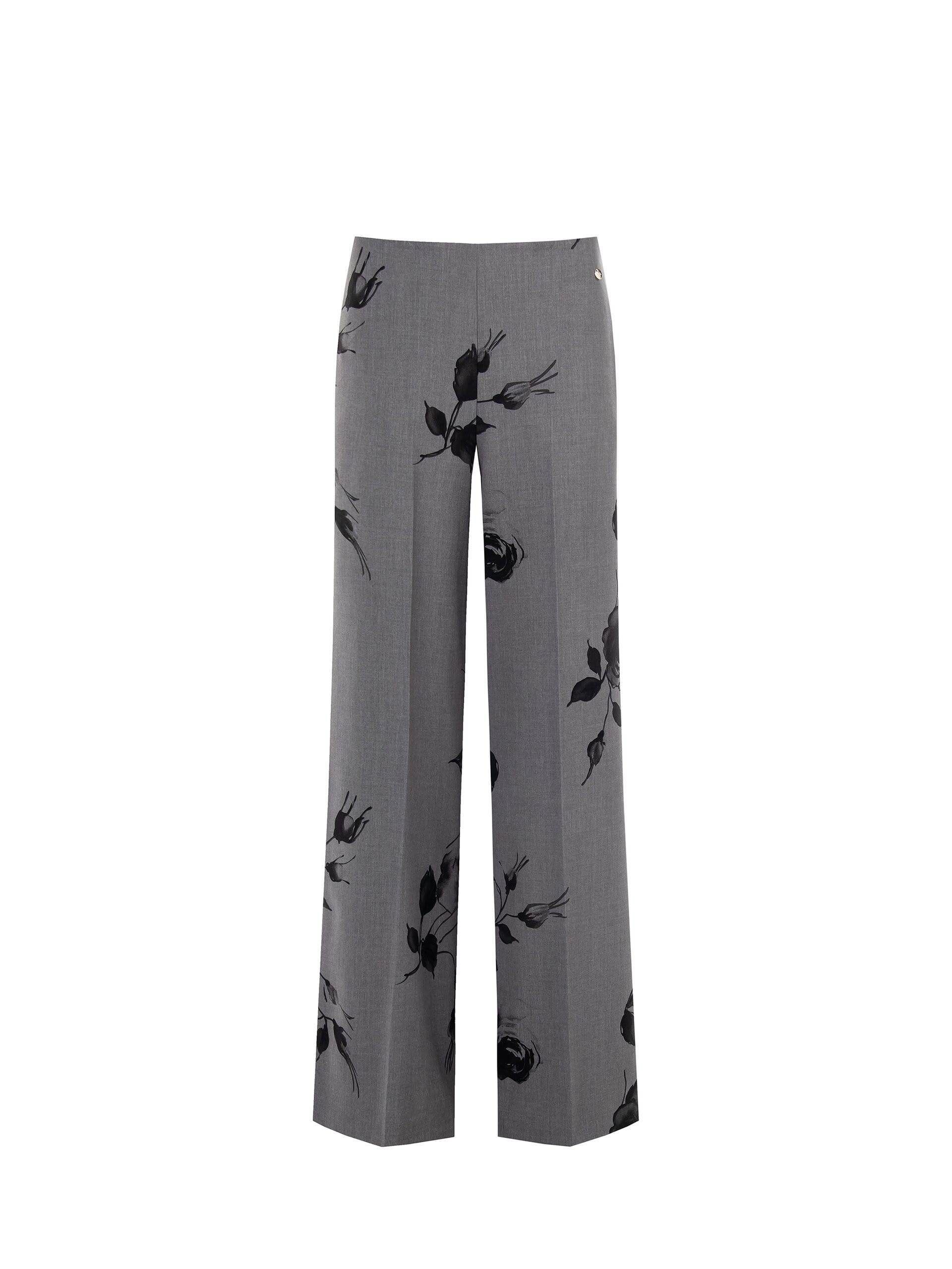 Polyviscose Palace Pantalon avec roses et fermetures éclair latérales Rinascimento