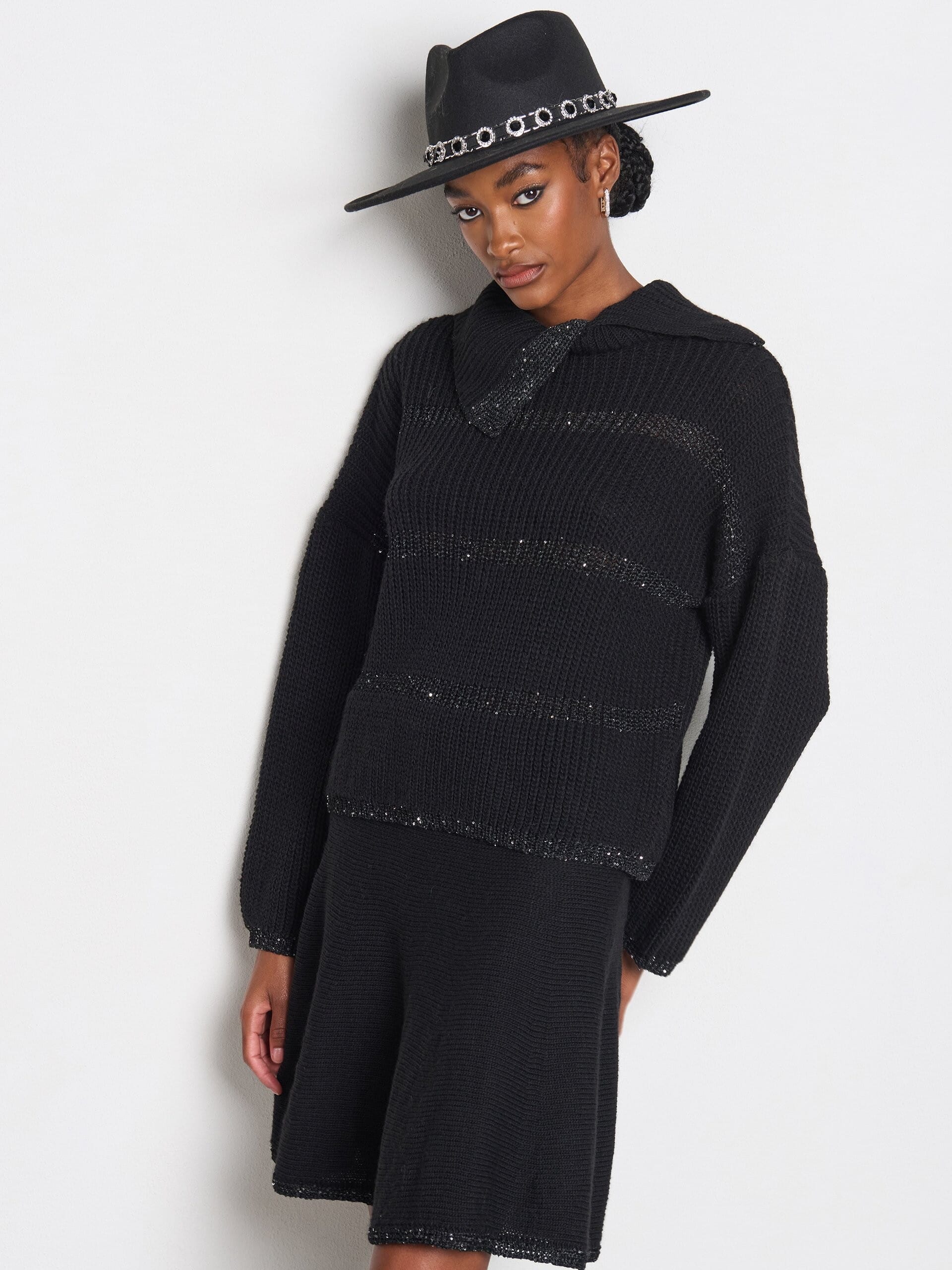 Gonna In Maglia Intrecciata Con Orlo Impreziosito Da Strass Rinascimento