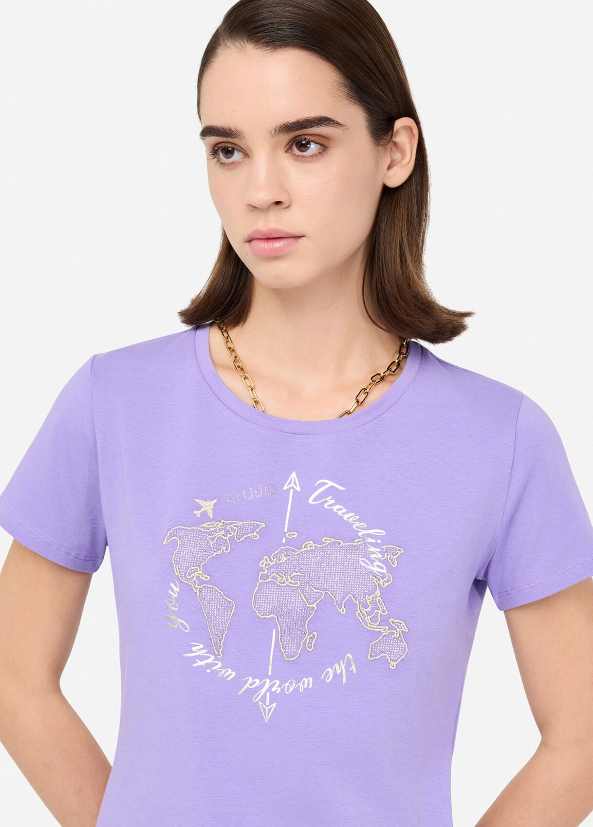 T-shirt Con Stampa Laminata Liu Jo