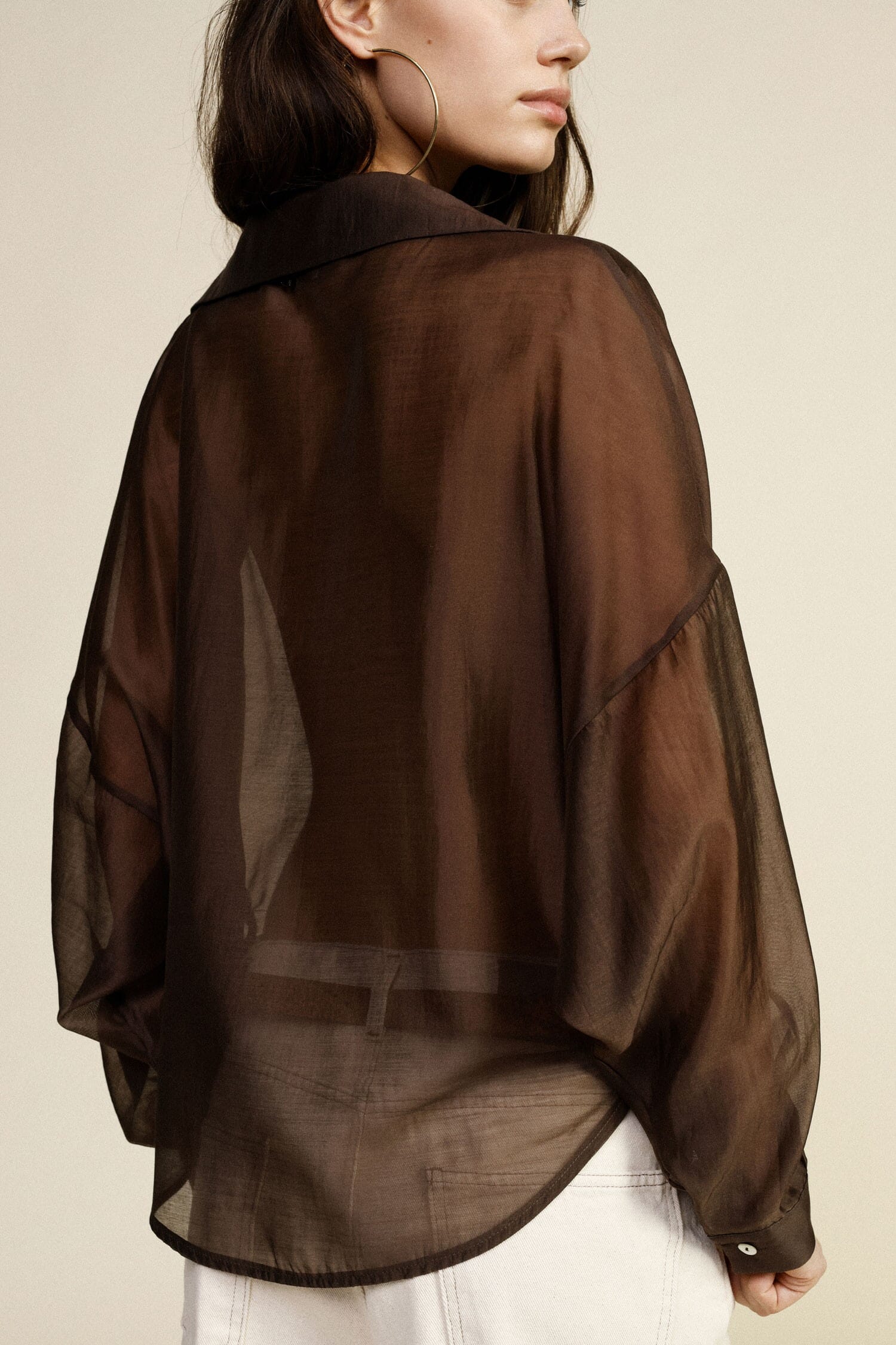 Camicia Semitrasparente Con Pizzo E Collo Classico Dixie