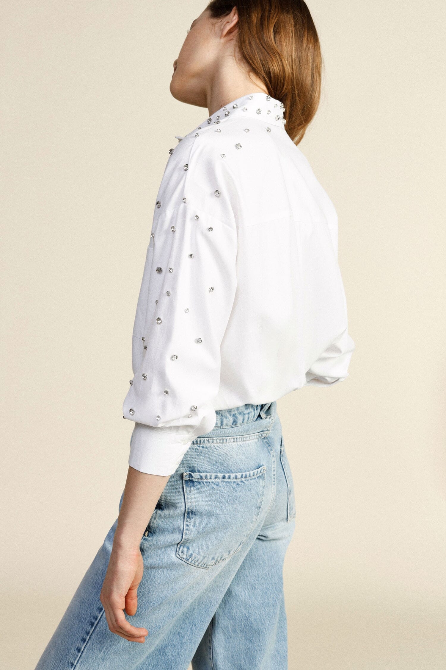 Camicia Lunga Con Borchie, Tasca E Collo A Punta Dixie