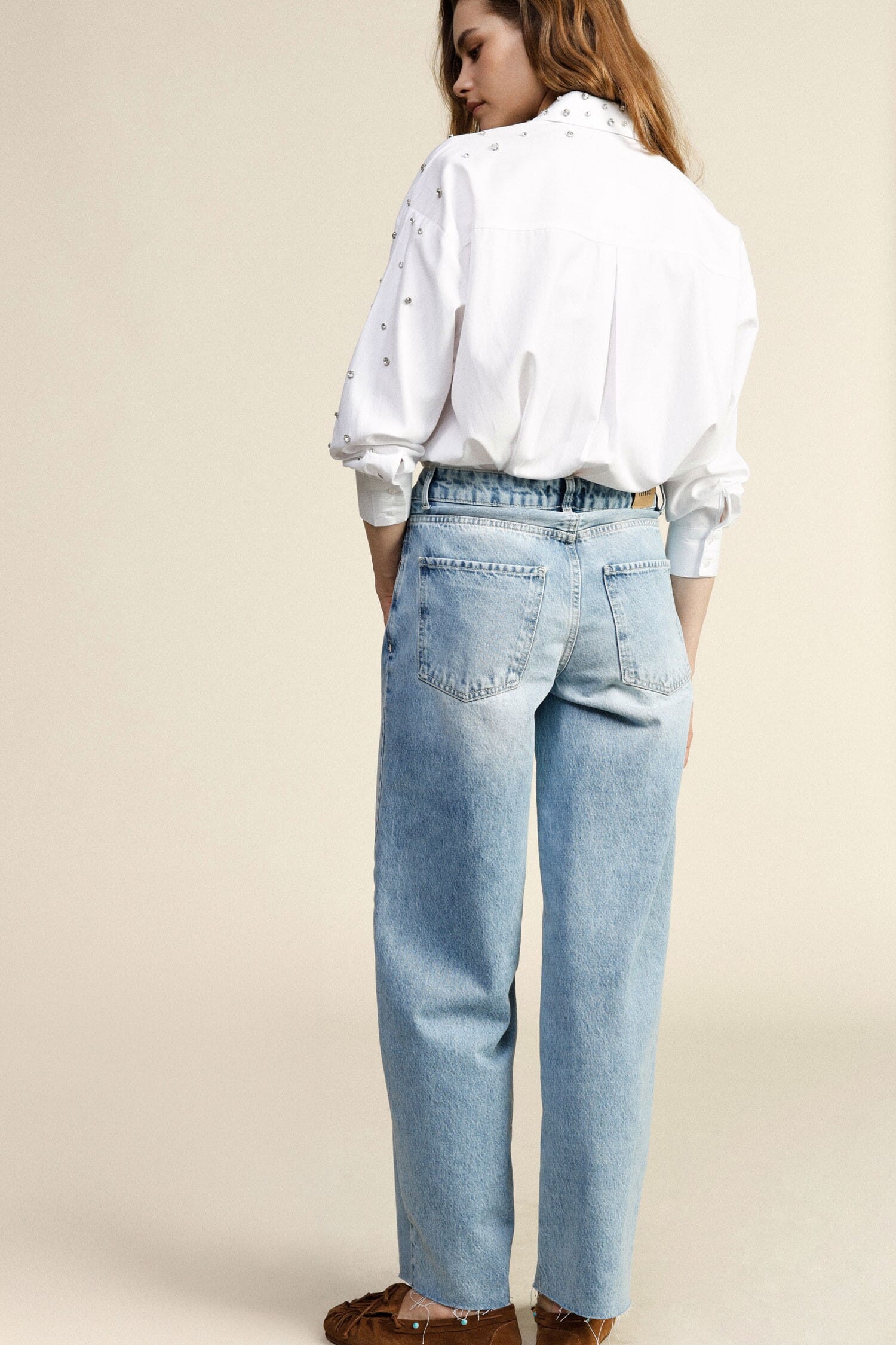 Jeans Straight-Leg Vita Alta Lavaggio Chiaro Dixie