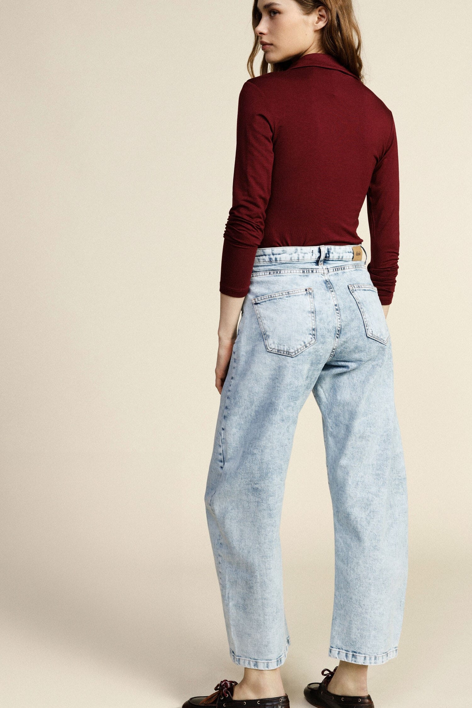 Jeans Gamba Ampia Cuciture Frontali A Contrasto Dixie