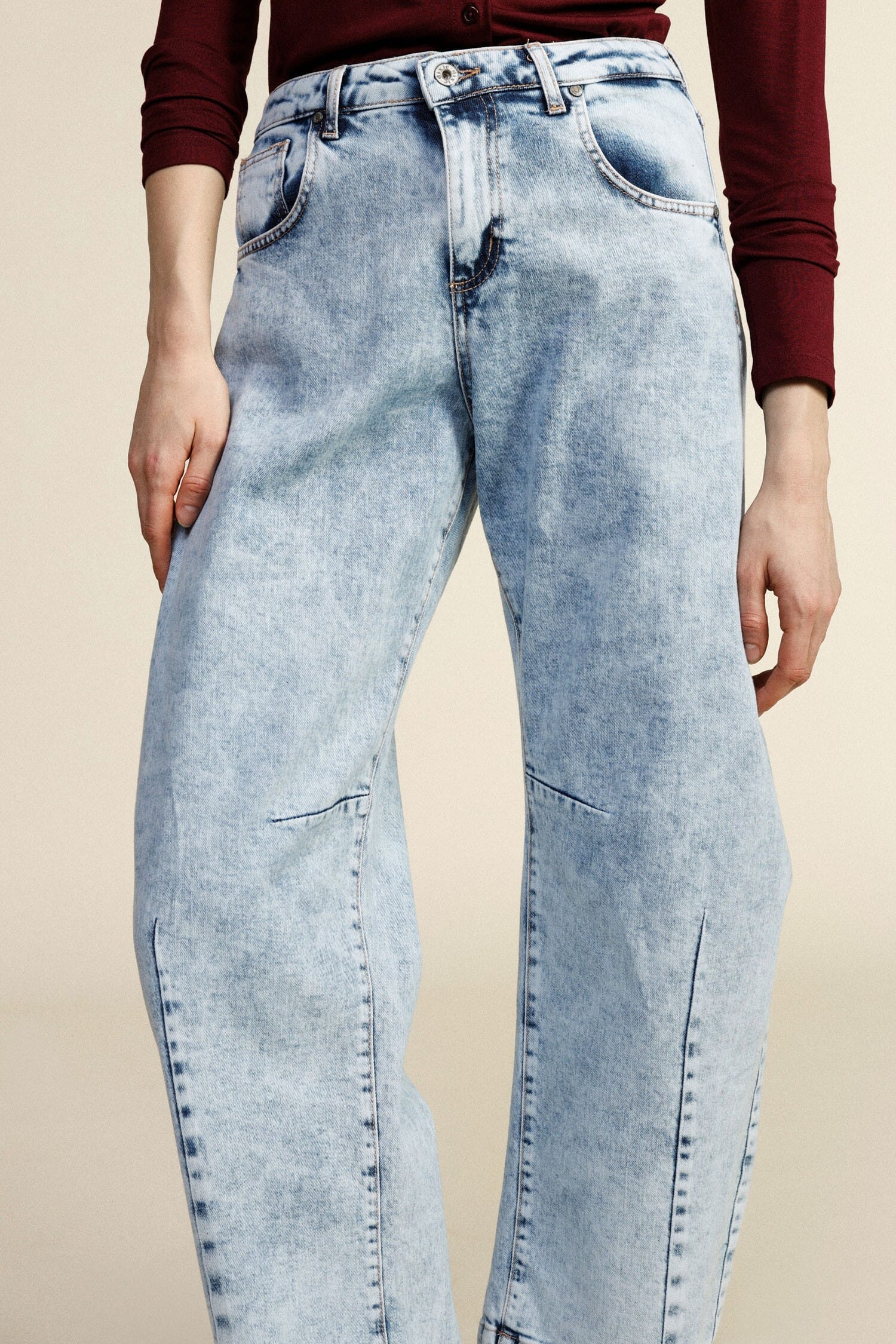 Jeans Gamba Ampia Cuciture Frontali A Contrasto Dixie