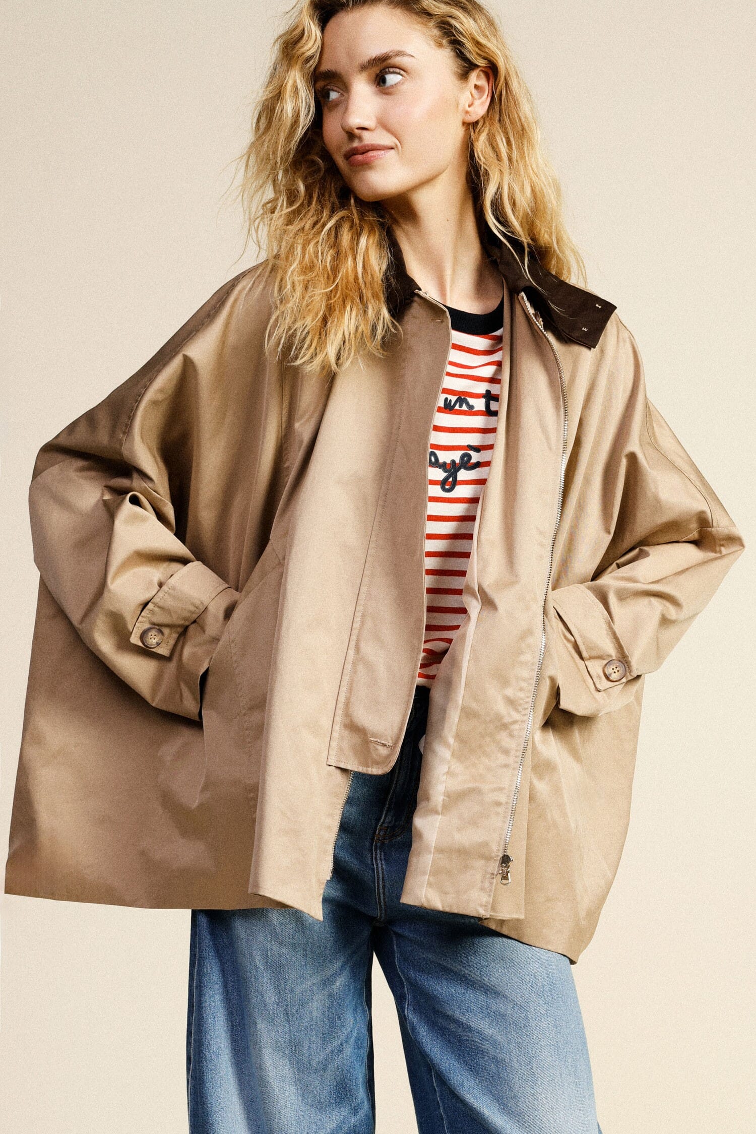 Cappotto Corto Oversize Chiusura Zip Collo Contrasto Dixie