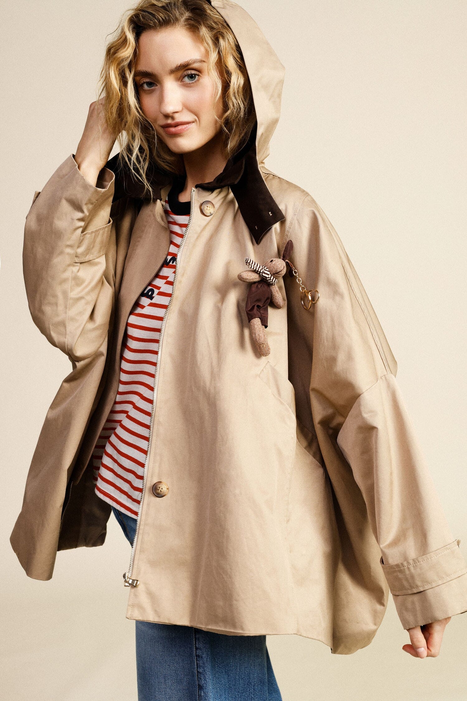 Cappotto Corto Oversize Chiusura Zip Collo Contrasto Dixie