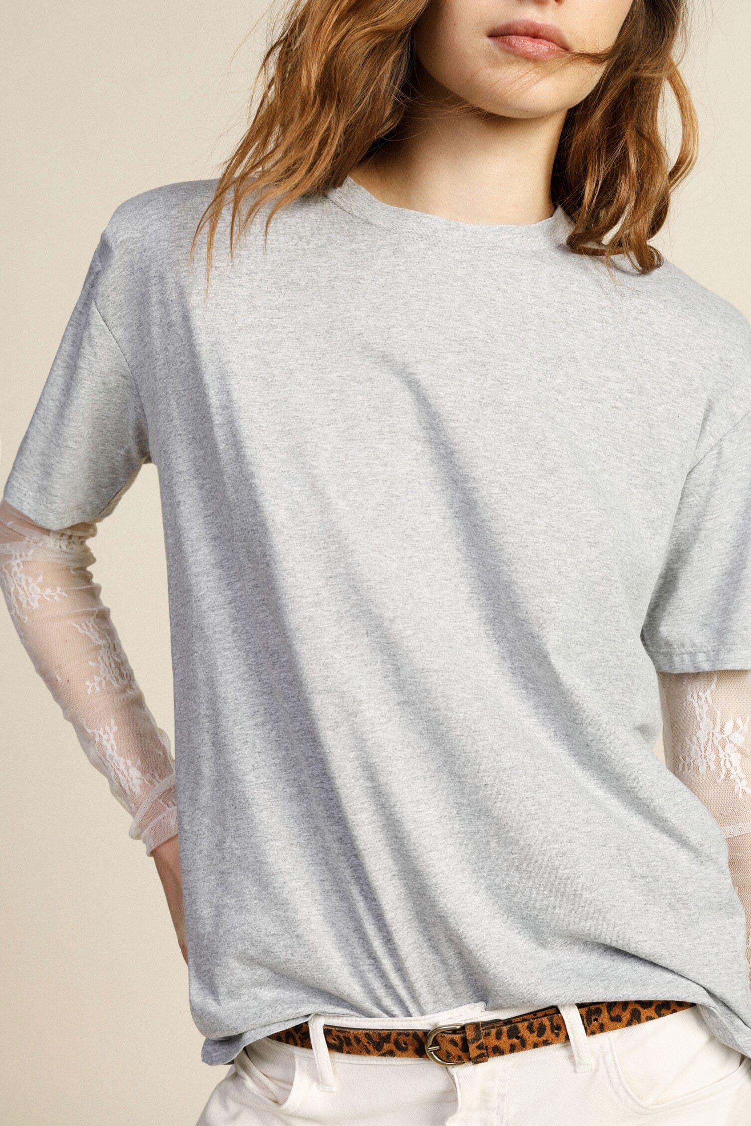 T-Shirt Girocollo Con Maniche Lunghe In Tulle Ricamato Dixie