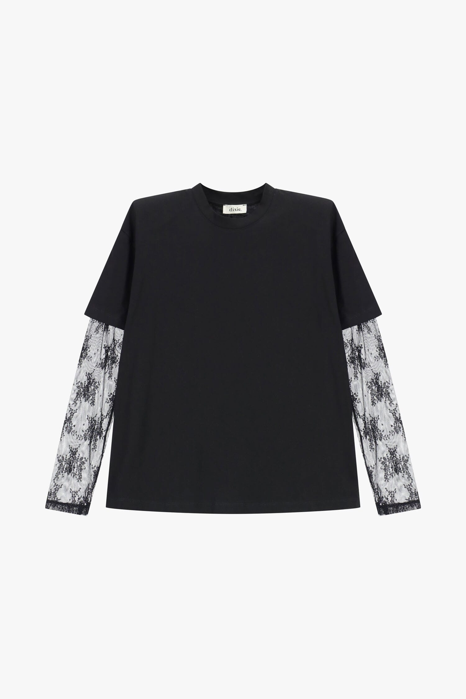 T-Shirt Girocollo Con Maniche Lunghe In Tulle Ricamato Dixie