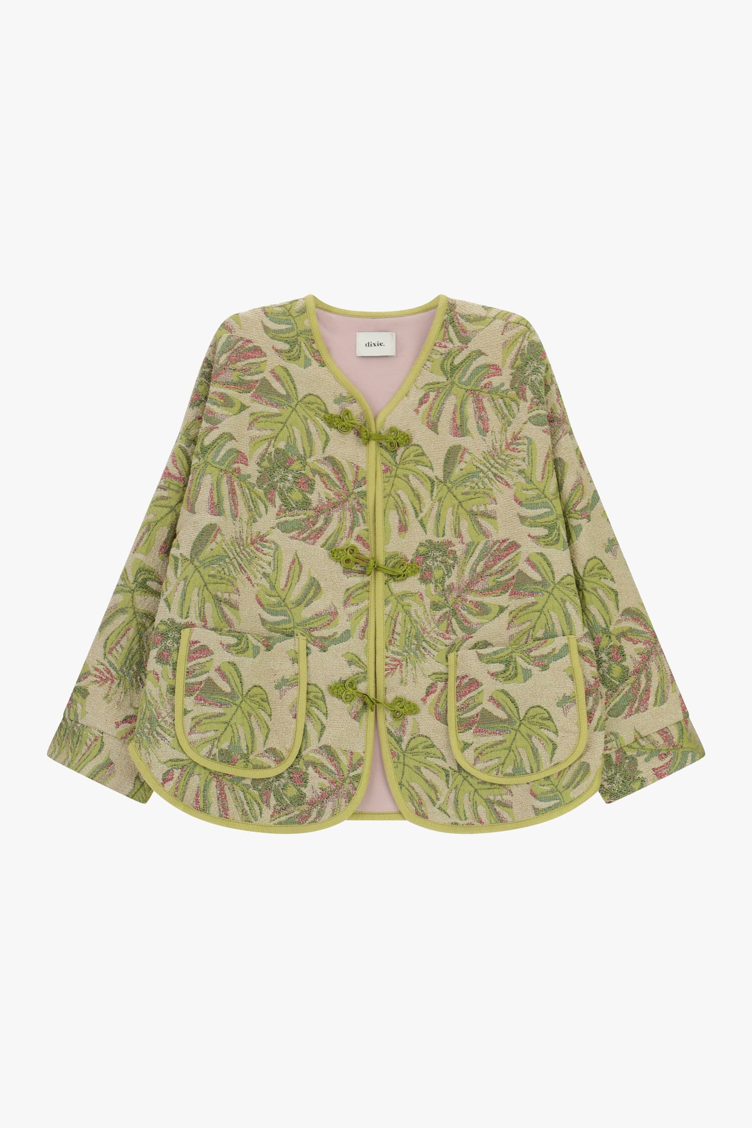 Giacca Trapuntata Stampa Foglie Tasche Applicate Dixie