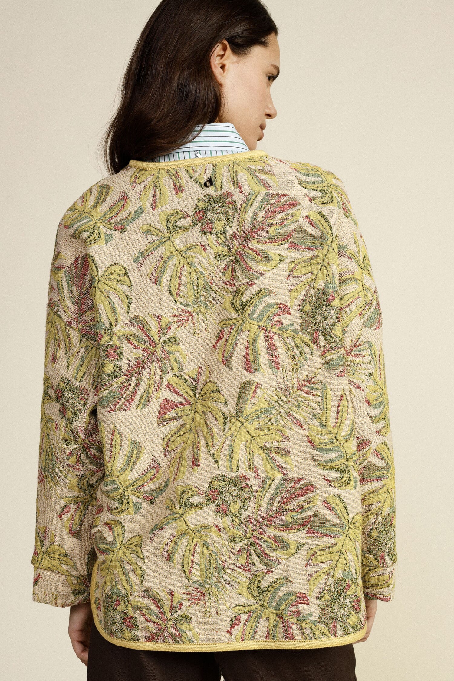 Giacca Trapuntata Stampa Foglie Tasche Applicate Dixie