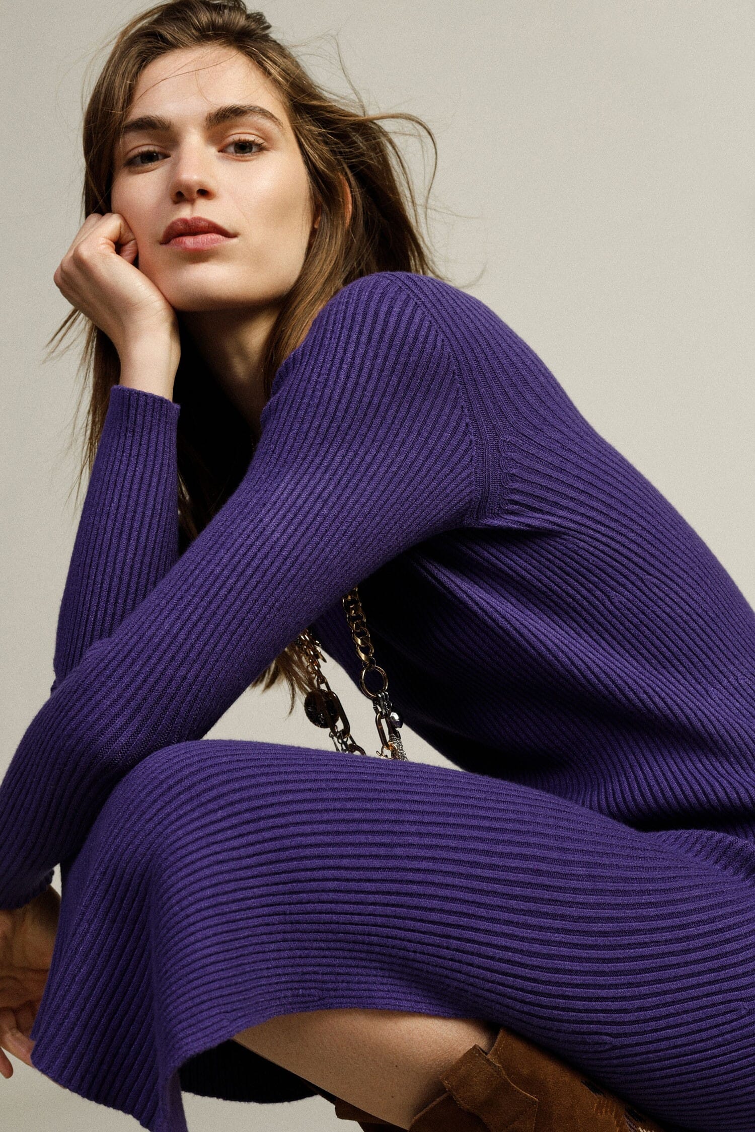 Dixie - Robe longue côtelée à col en V