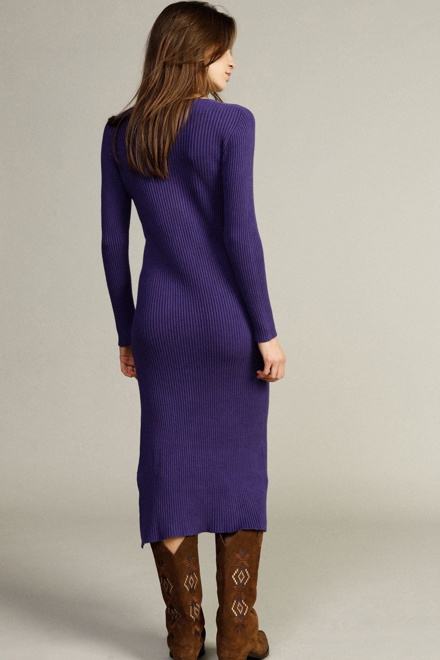 Dixie - Robe longue côtelée à col en V