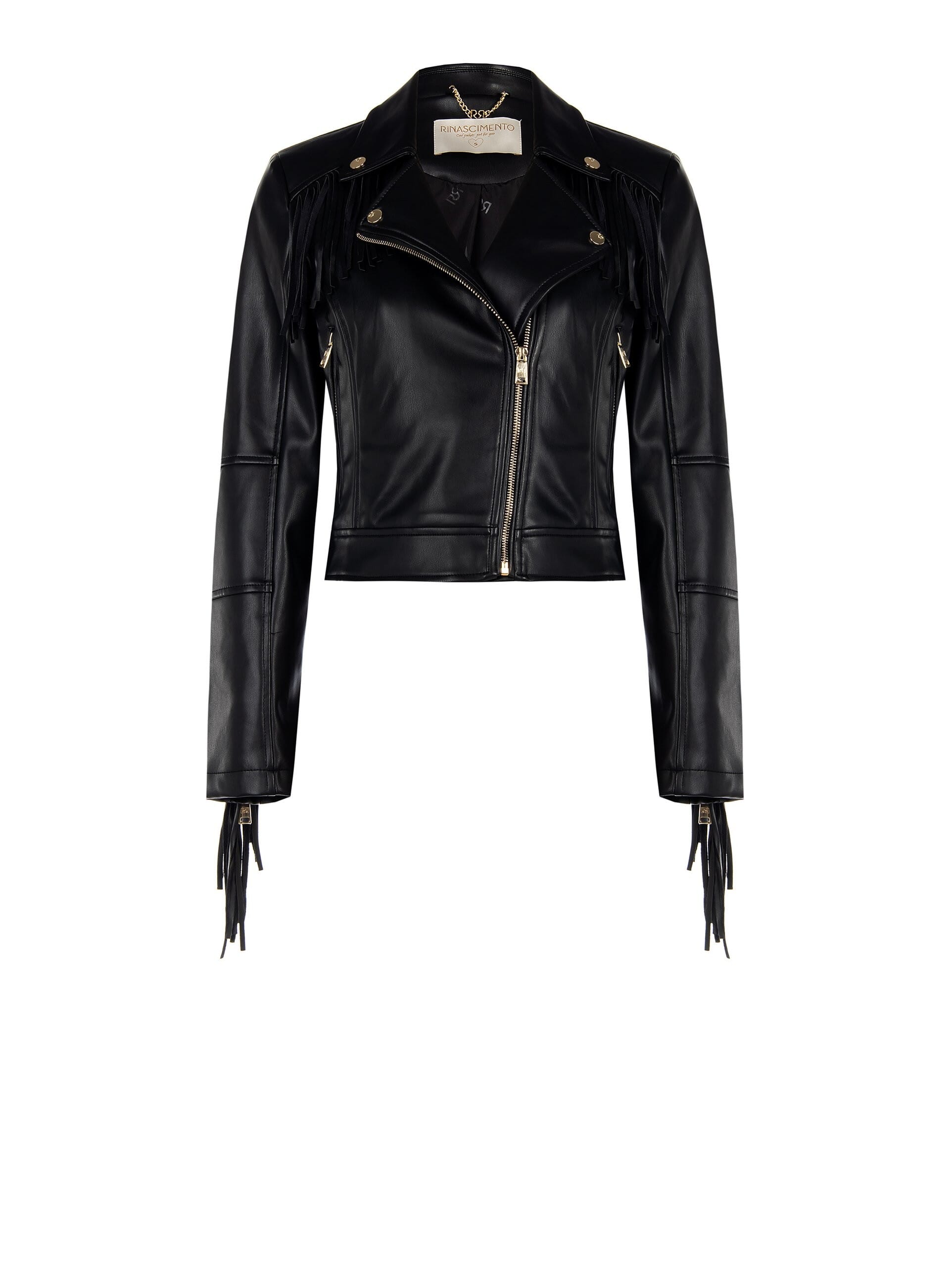 Leatherette Jacket With Fringes Rinascimento