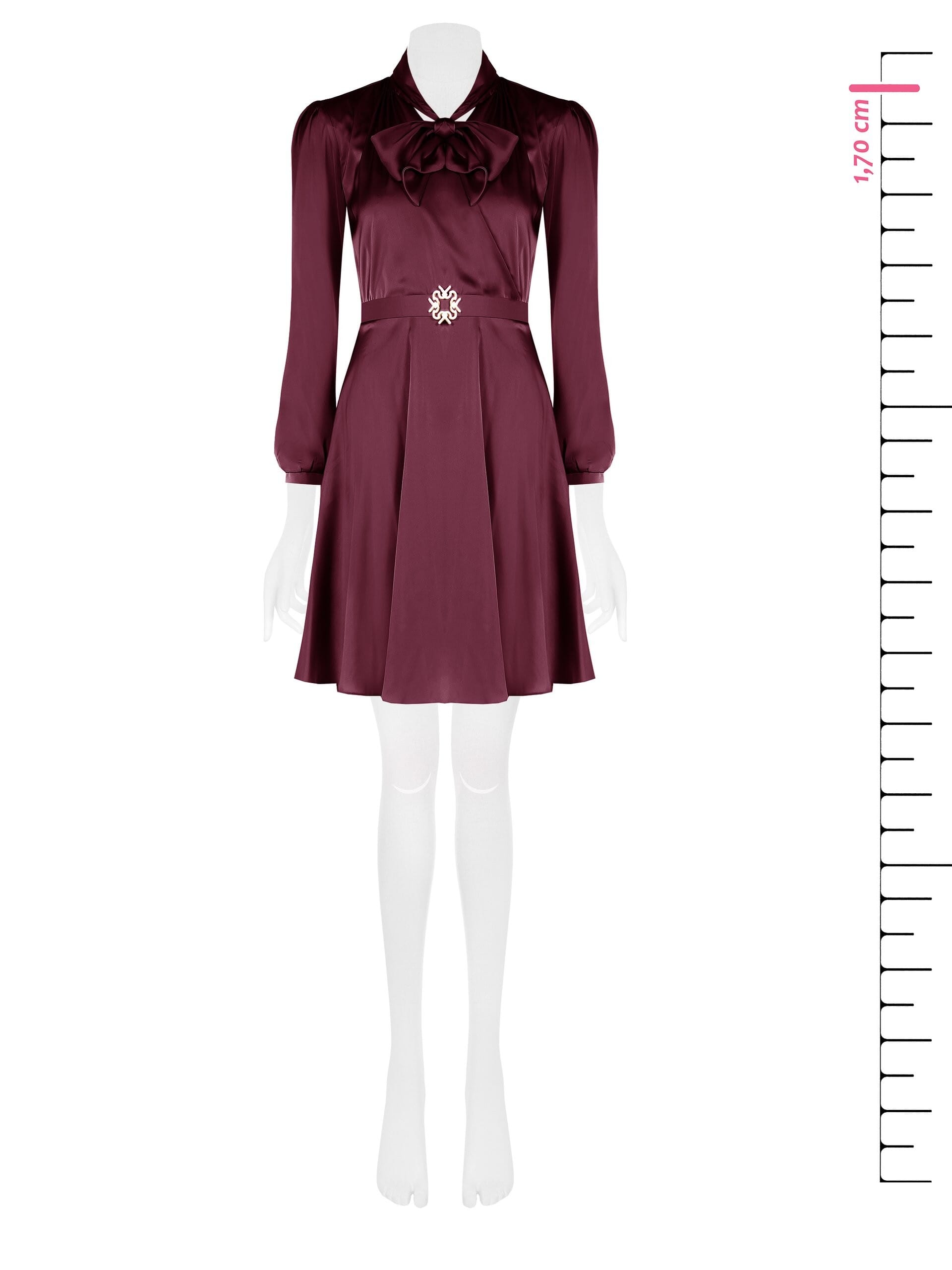 Short Satin Satin Dress With Rigid Logo Belt And Neck Bowknot Rinascimento