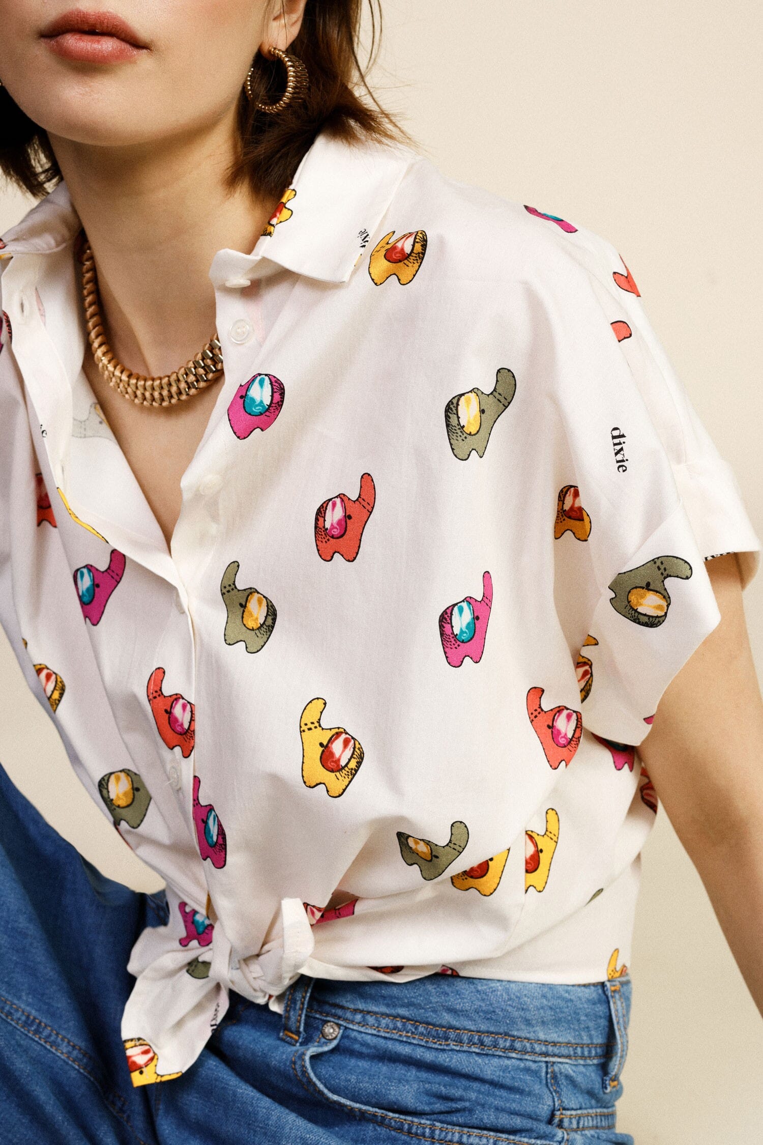 Cropped Shirt Fantasy Print With Front Knot Dixie