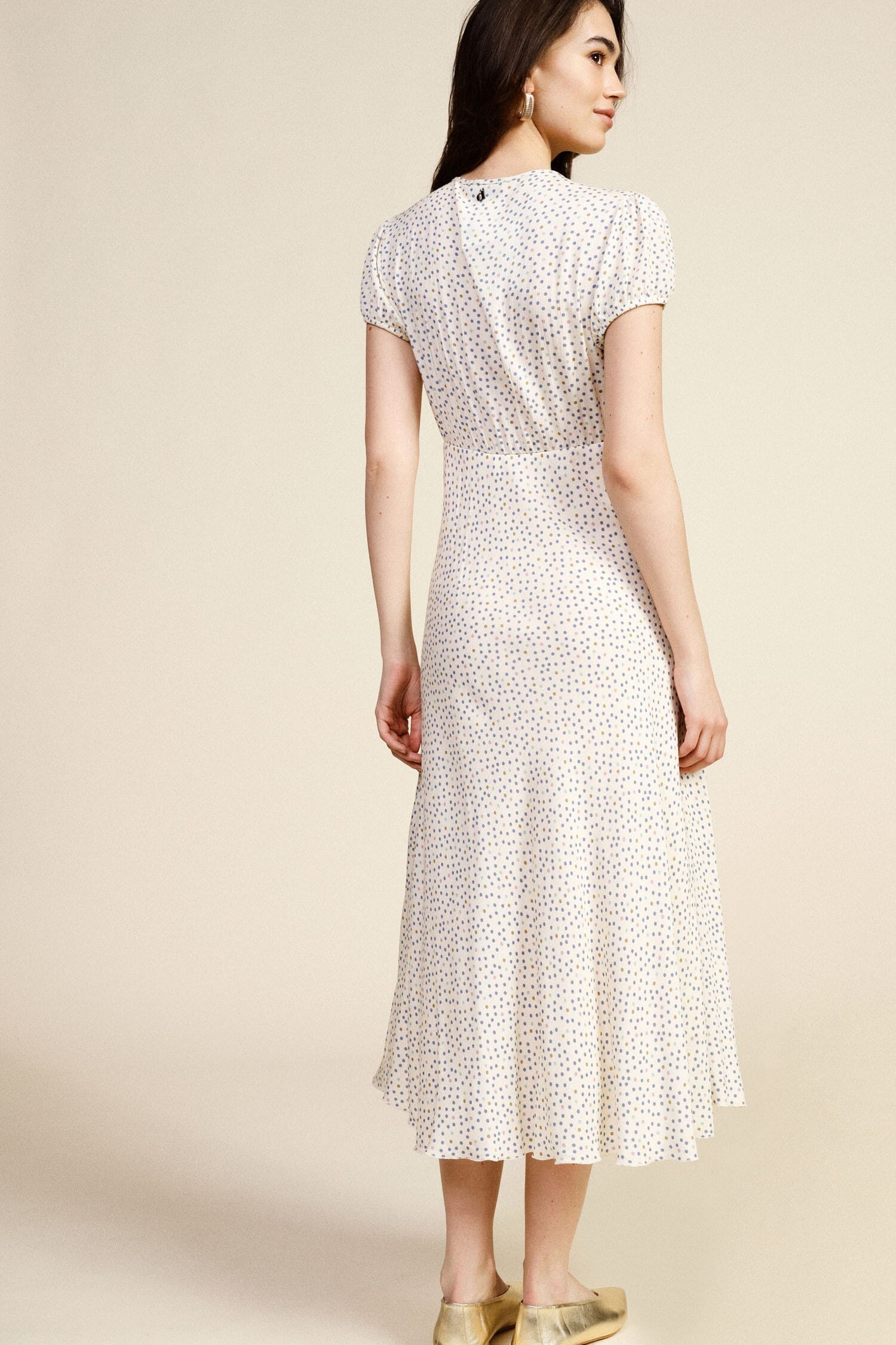 Long Print Micro Polka Dot V-neck Dress Dixie