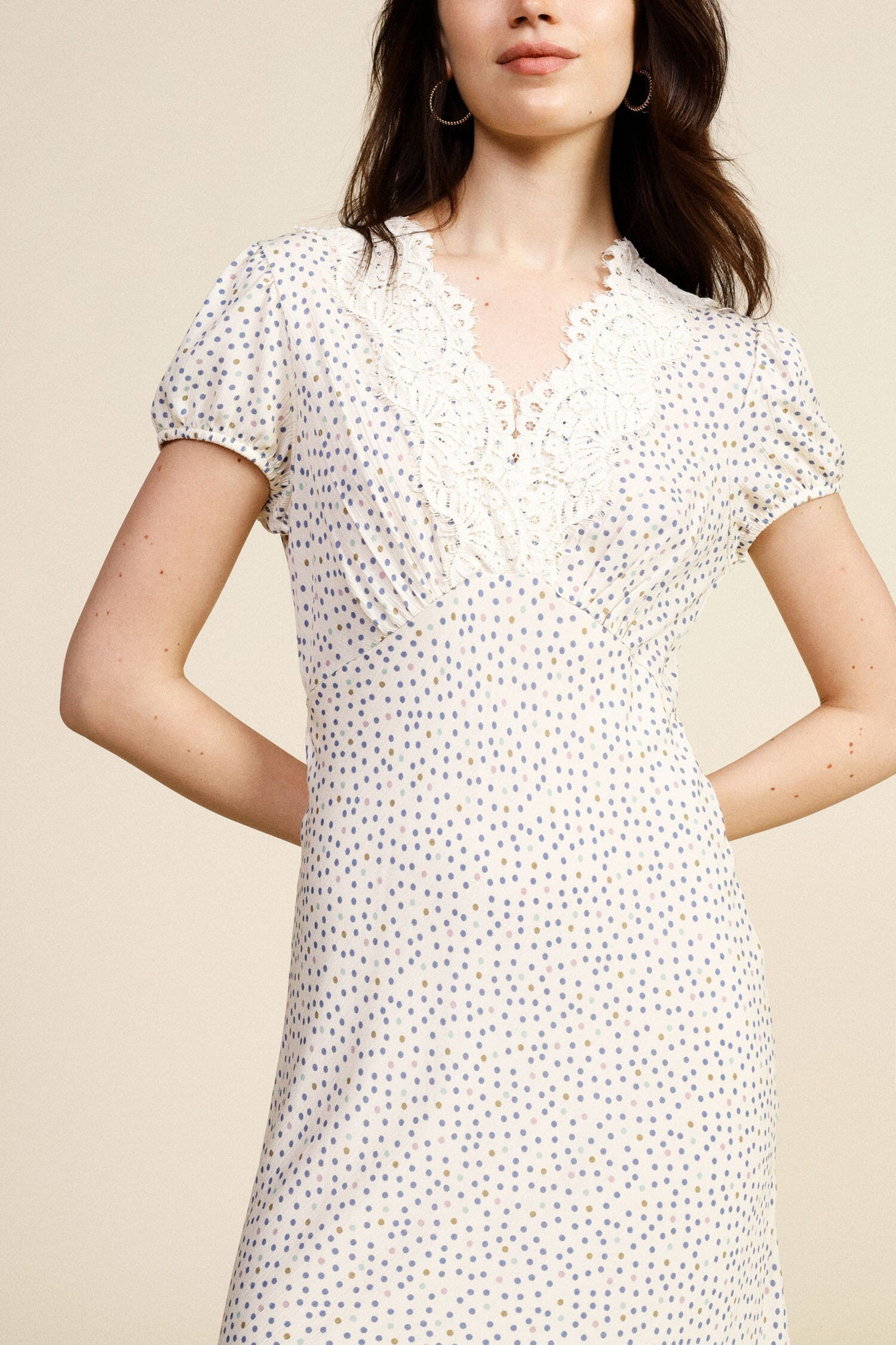 Long Print Micro Polka Dot V-neck Dress Dixie