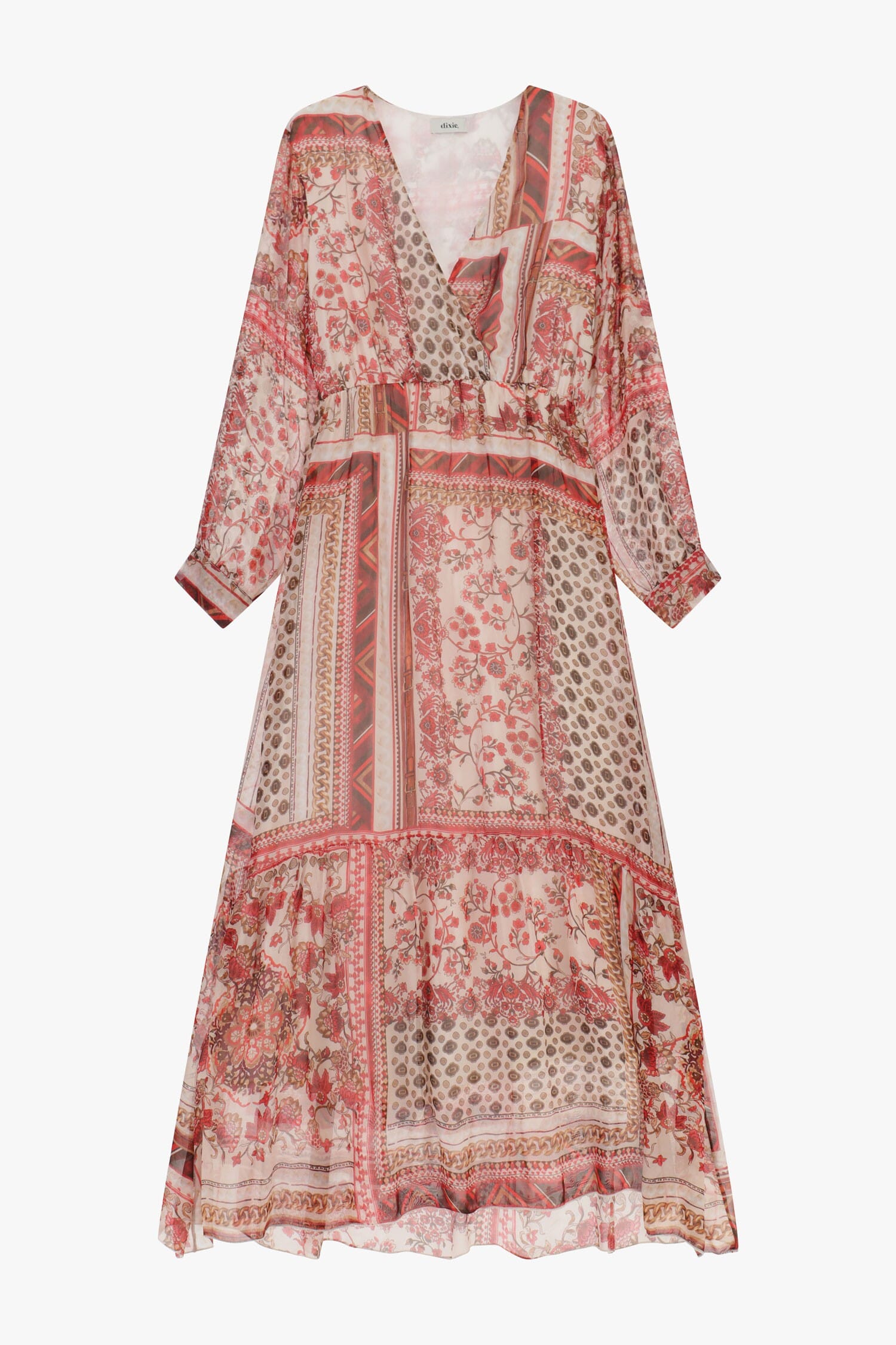 Abito Lungo Stampa Patchwork Con Scollo A V Dixie