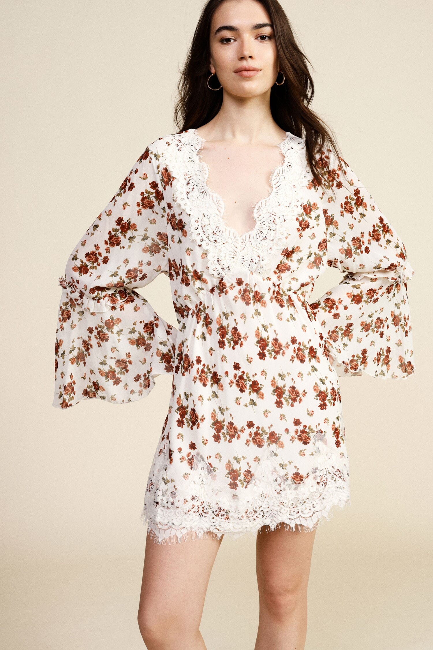 Short Floral Dress With Dixie Flared Sleeves