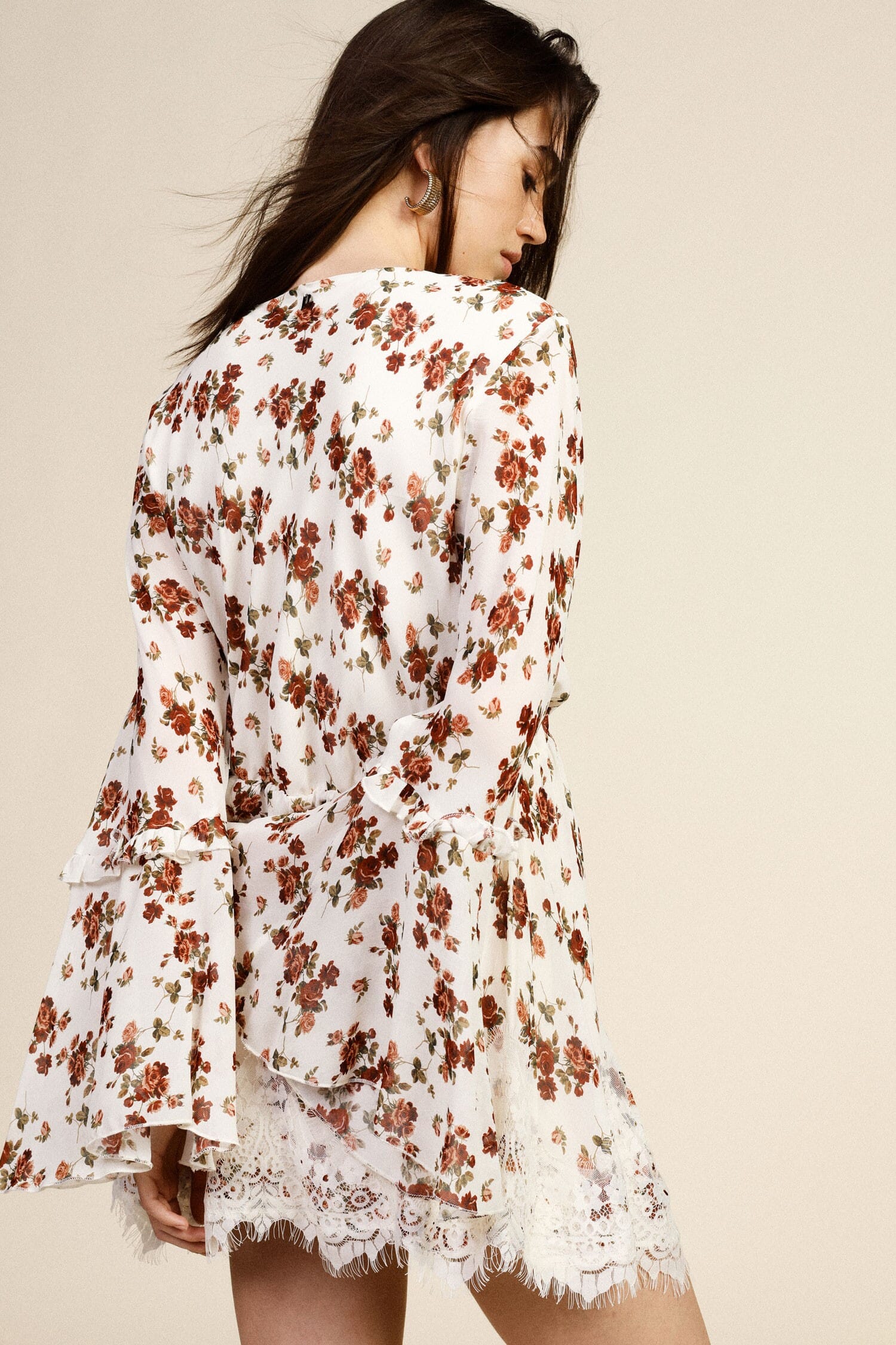 Short Floral Dress With Dixie Flared Sleeves