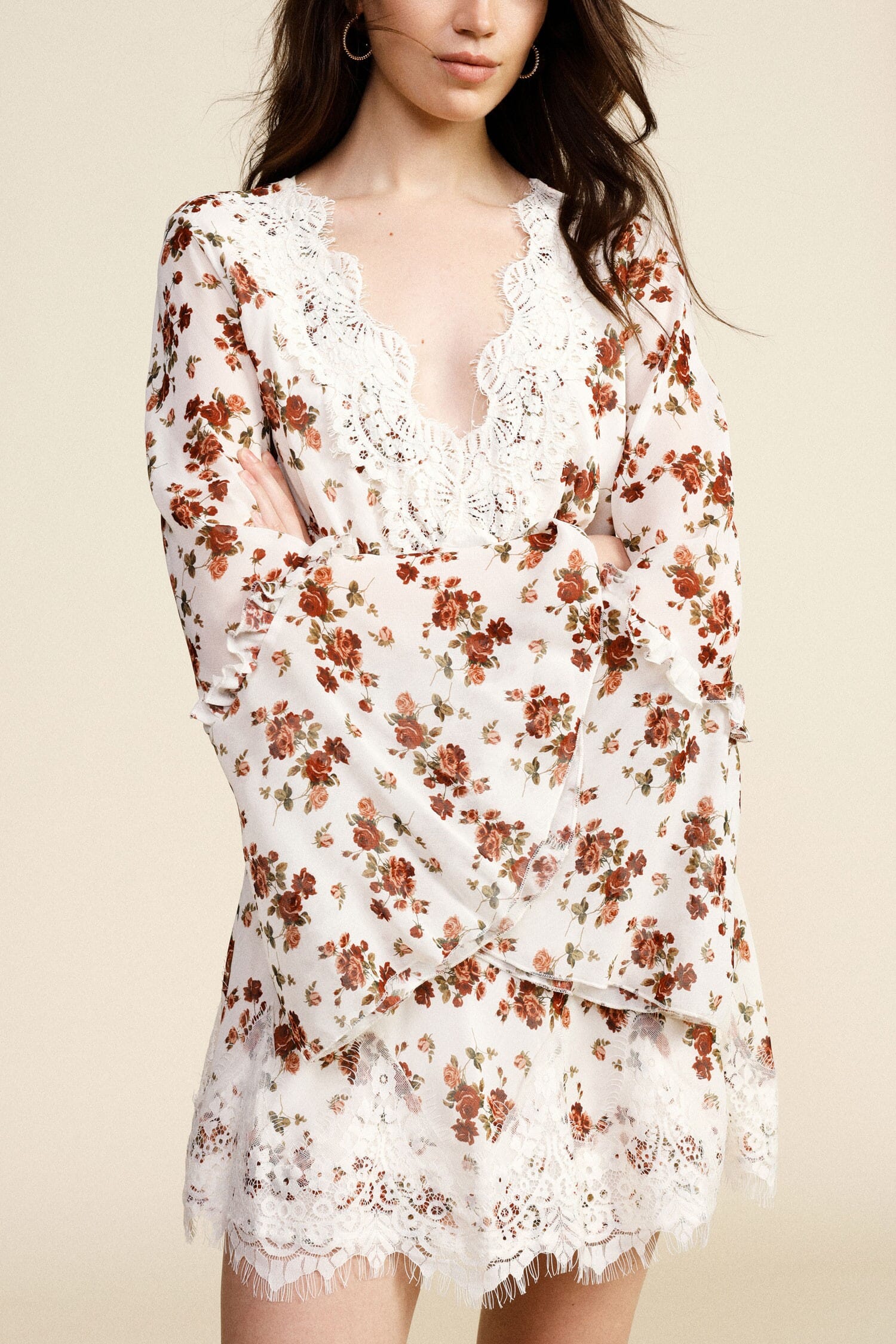 Short Floral Dress With Dixie Flared Sleeves
