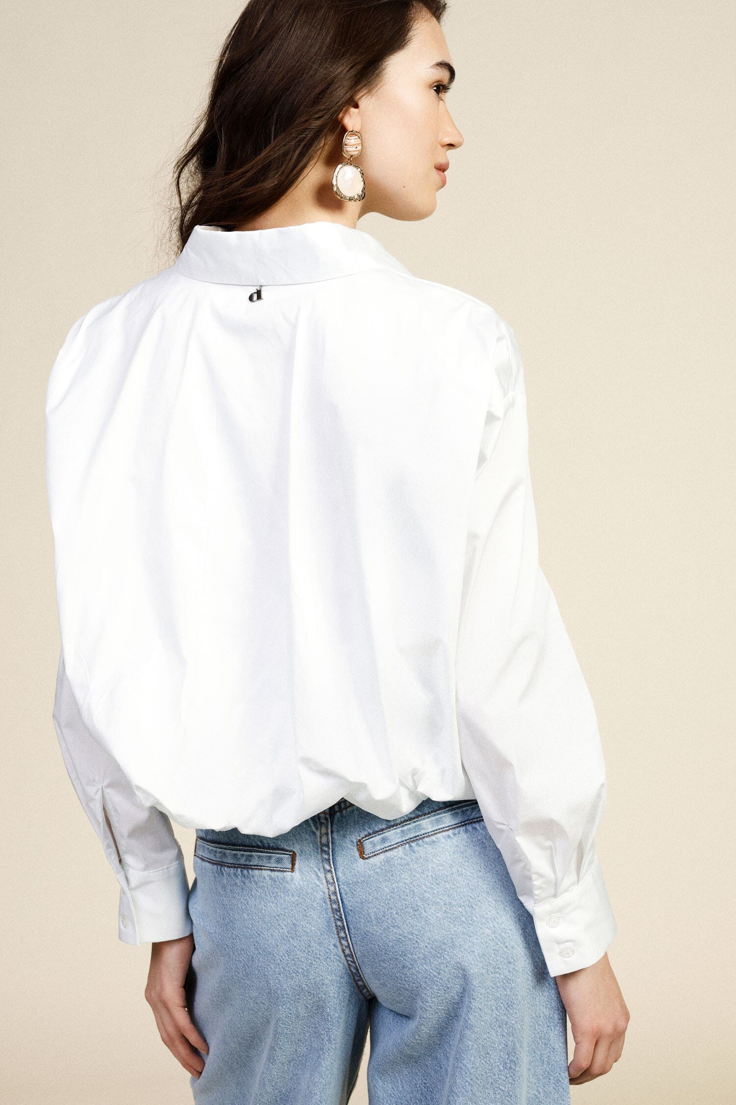 Cropped Shirt With Long Sleeves And Classic Dixie Collar
