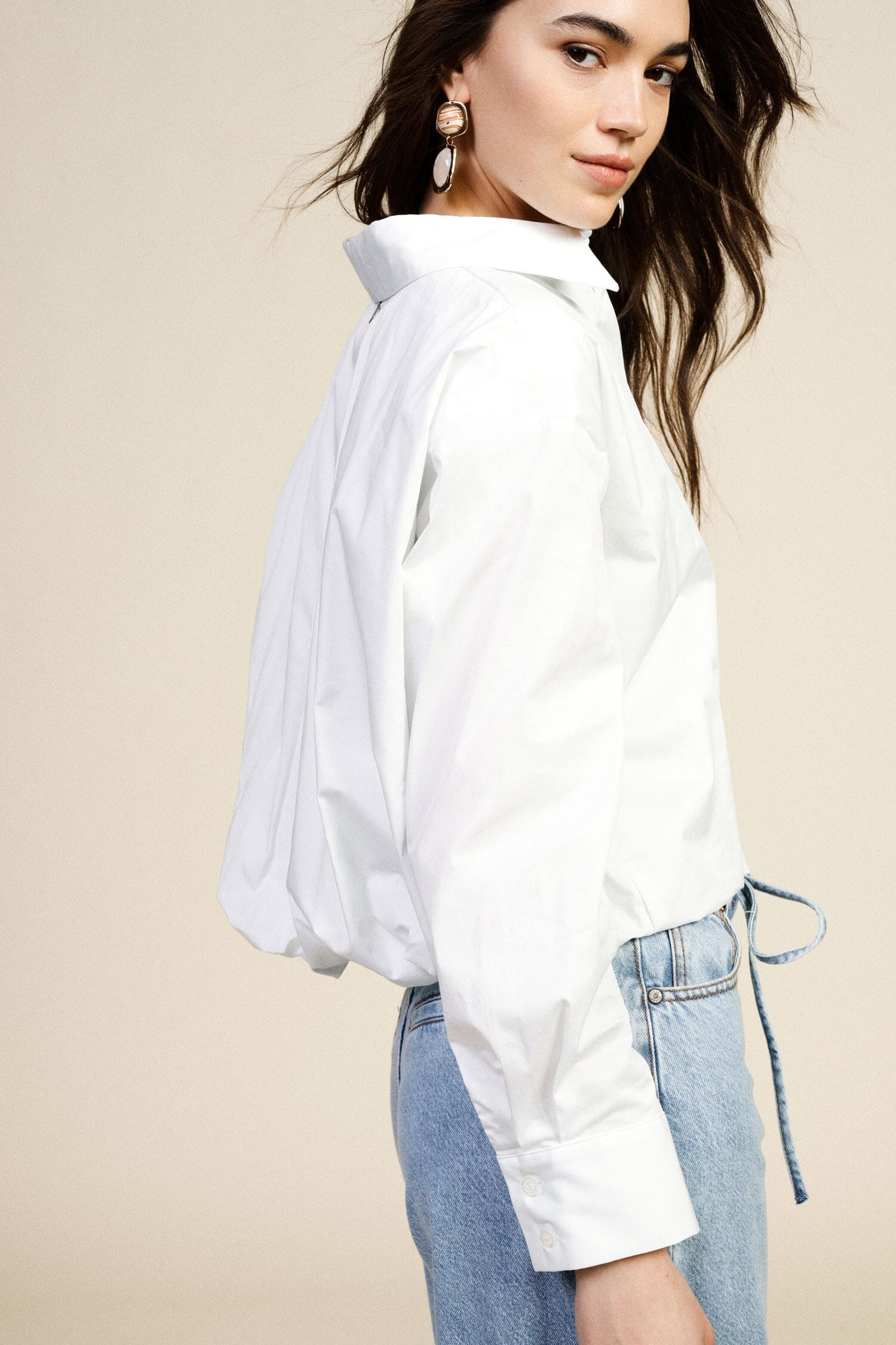 Cropped Shirt With Long Sleeves And Classic Dixie Collar
