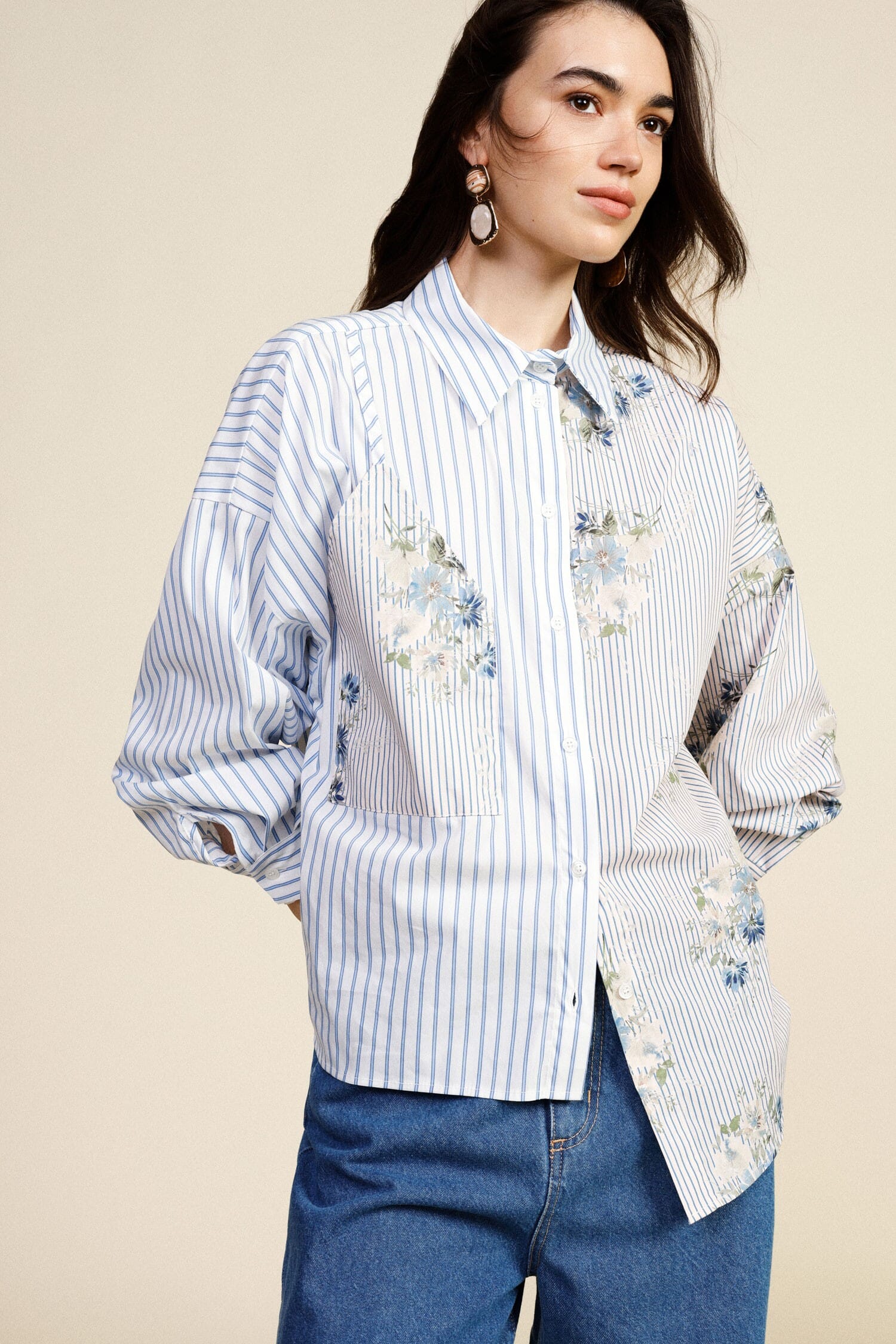 Striped Shirt With Pocket And Floral Print Dixie