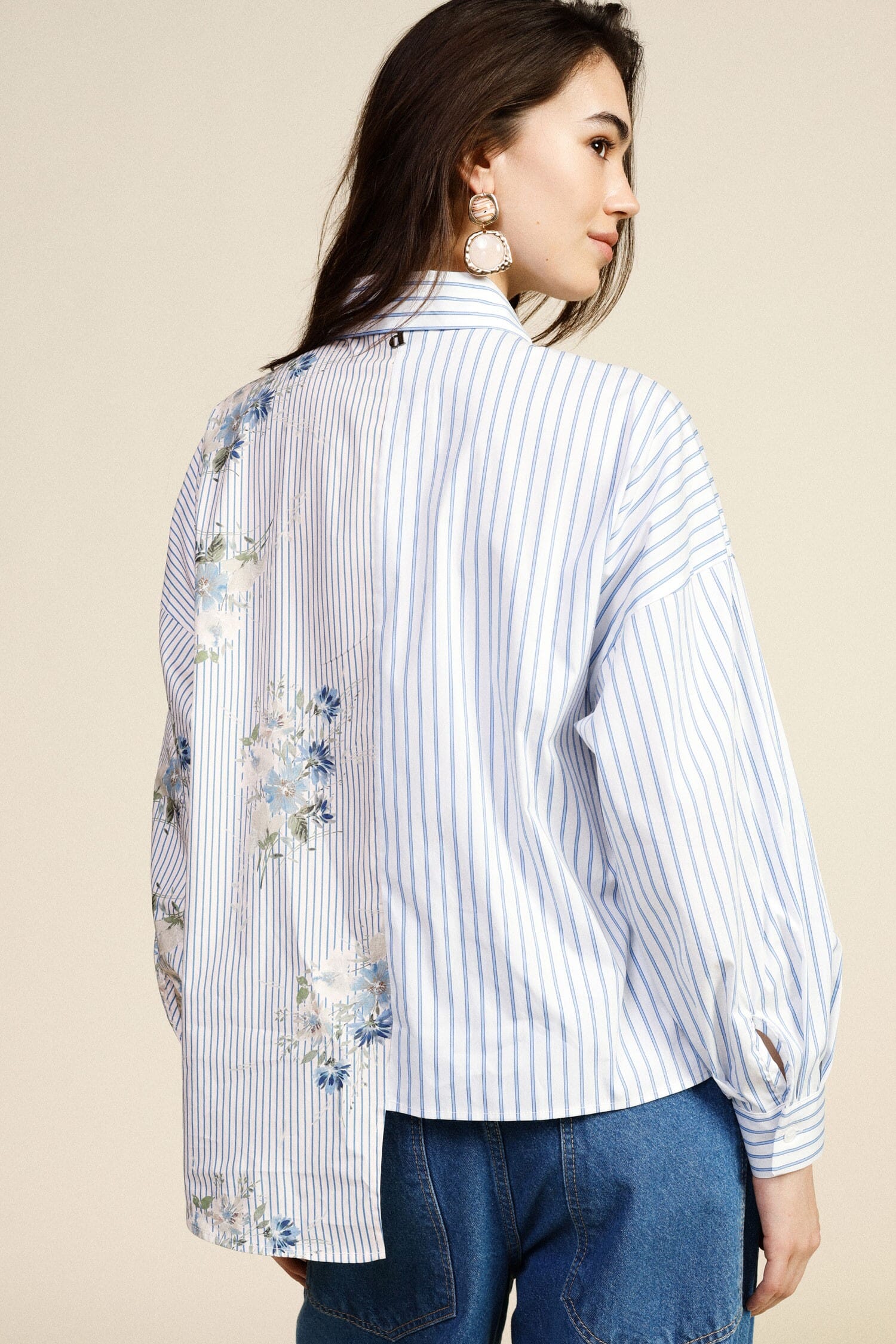 Striped Shirt With Pocket And Floral Print Dixie