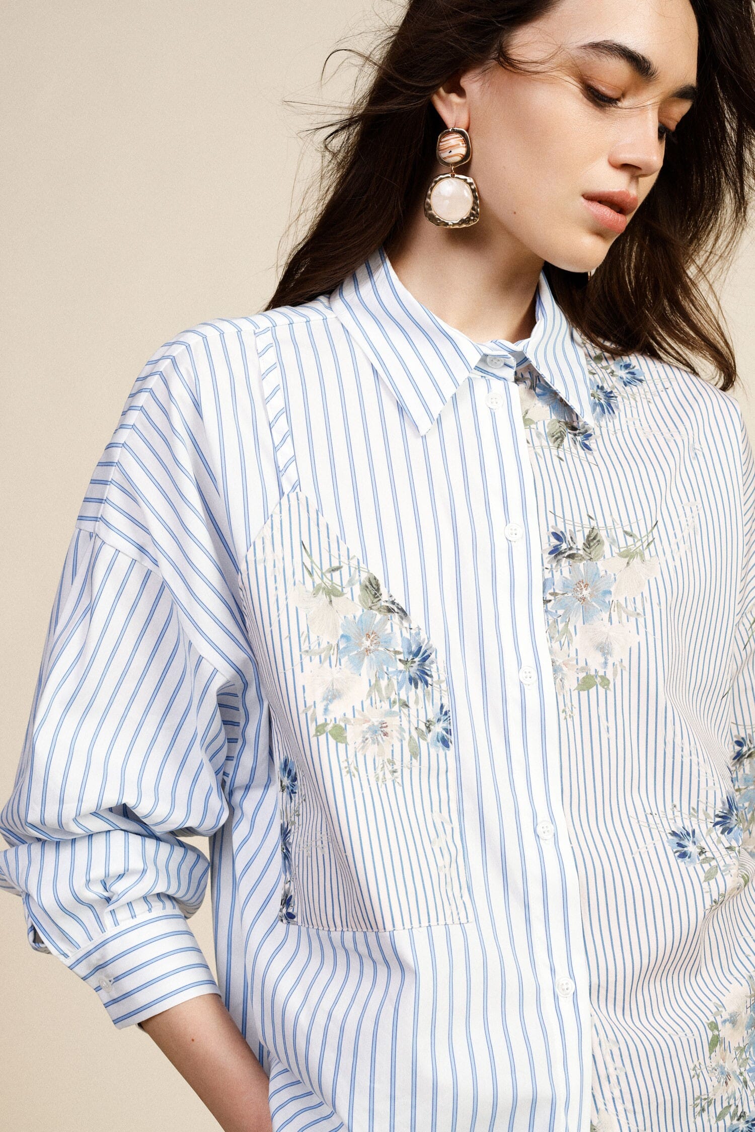 Striped Shirt With Pocket And Floral Print Dixie