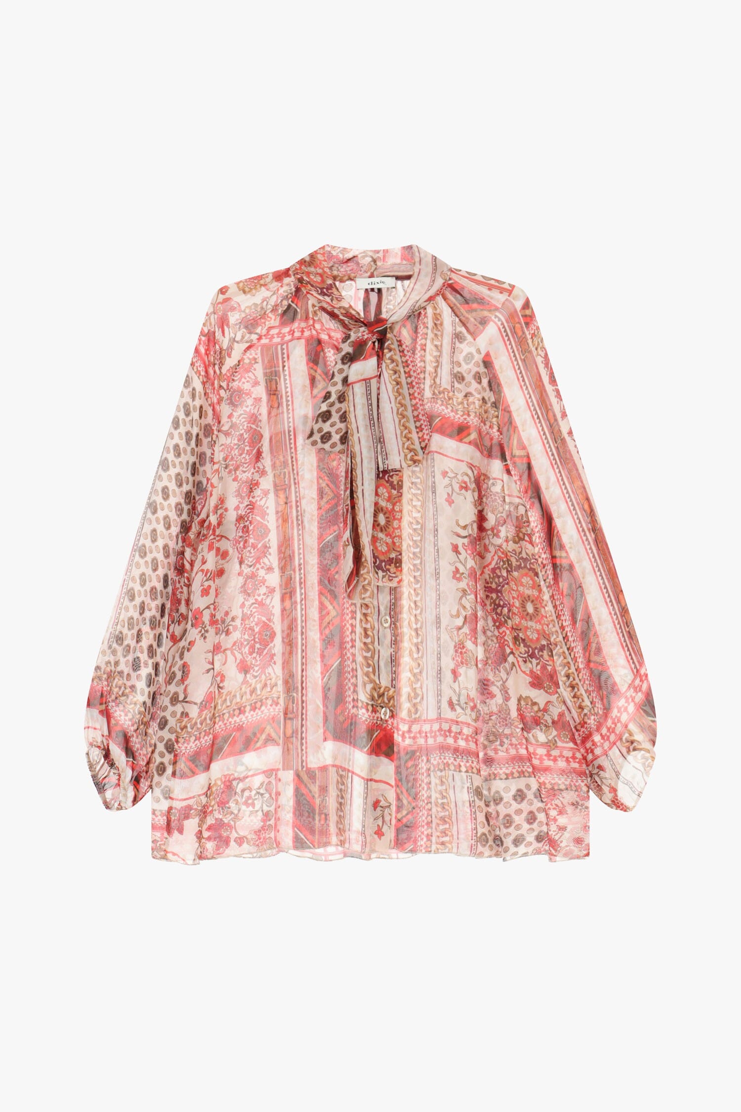 Dixie Neck Bow Patterned Wide Blouse (chemisier large à motifs)