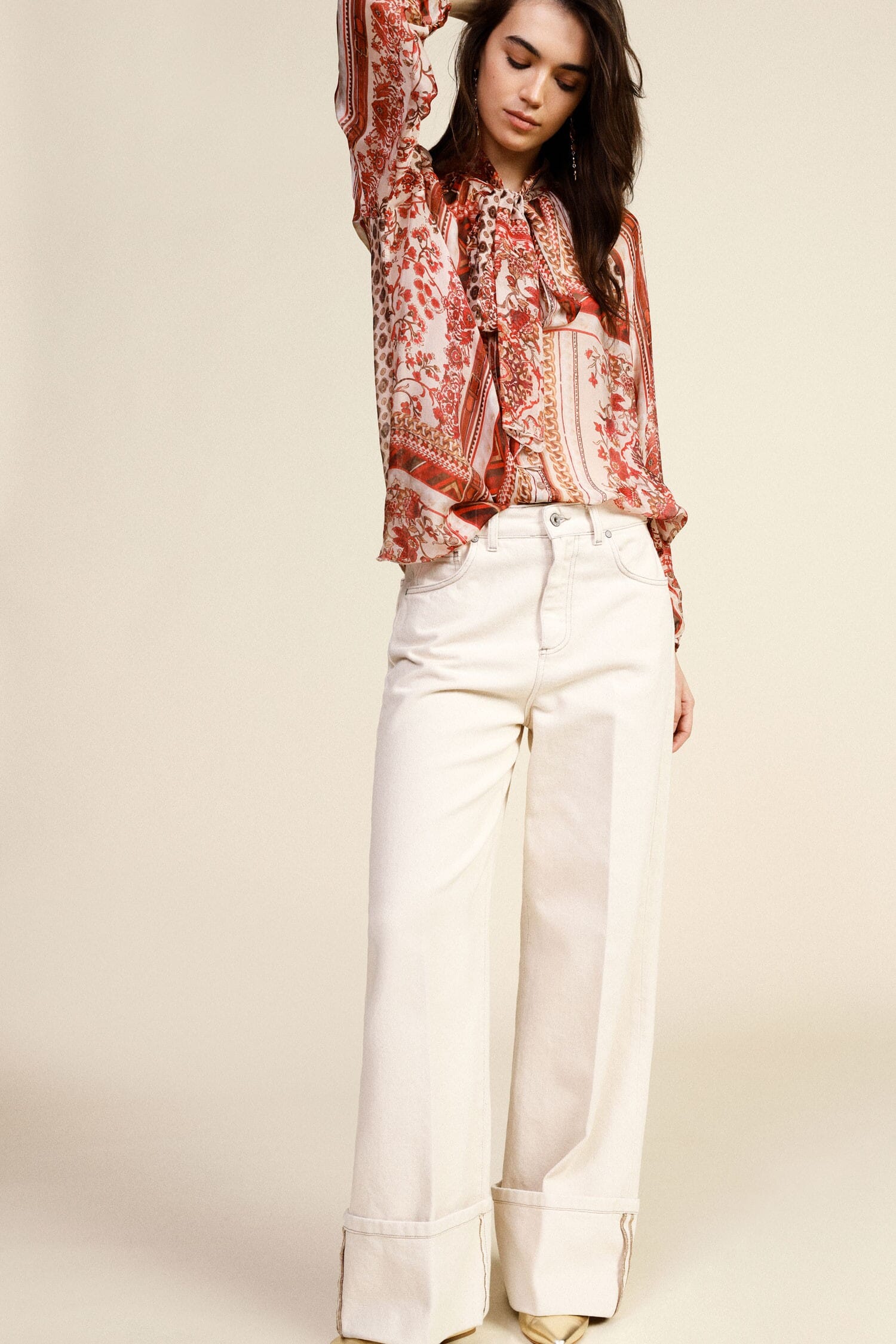 Dixie Neck Bow Patterned Wide Blouse (chemisier large à motifs)