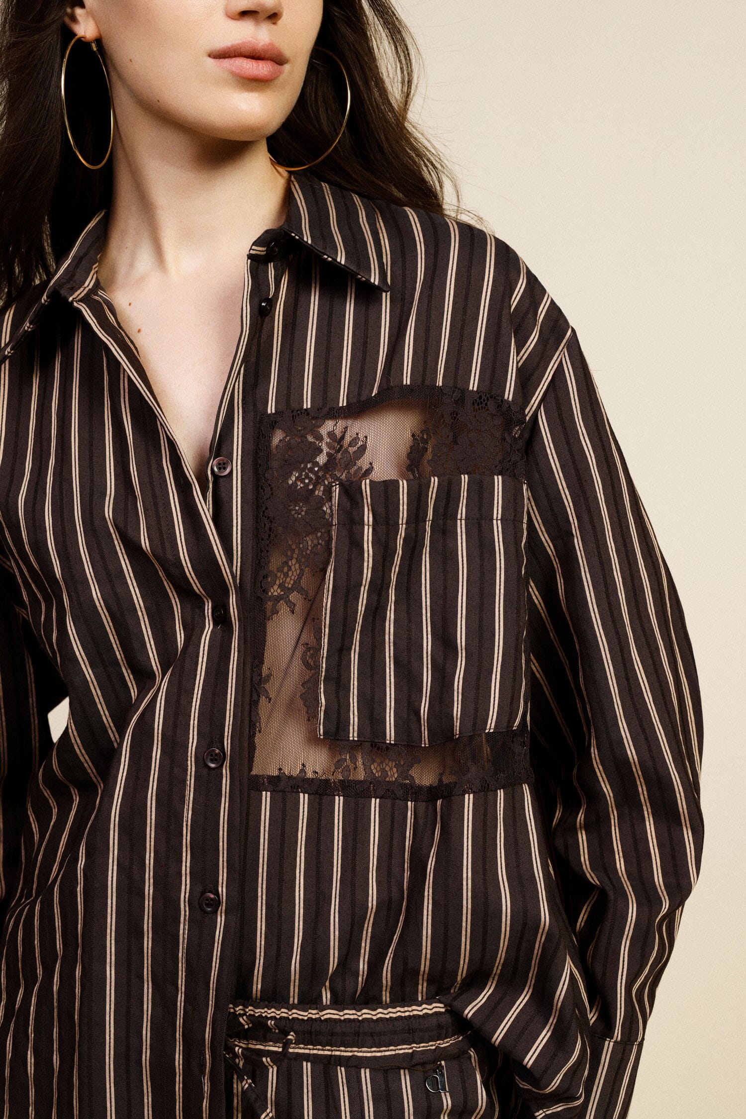 Striped Shirt With Lace Pocket And Wide Fit Dixie