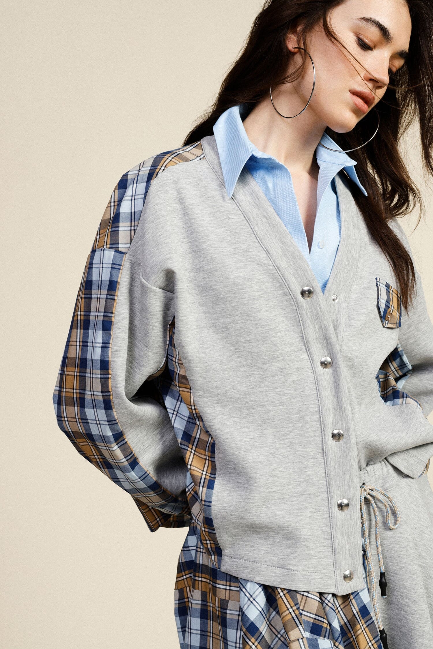 Dixie Hooded Sweatshirt With Check And Button Inserts
