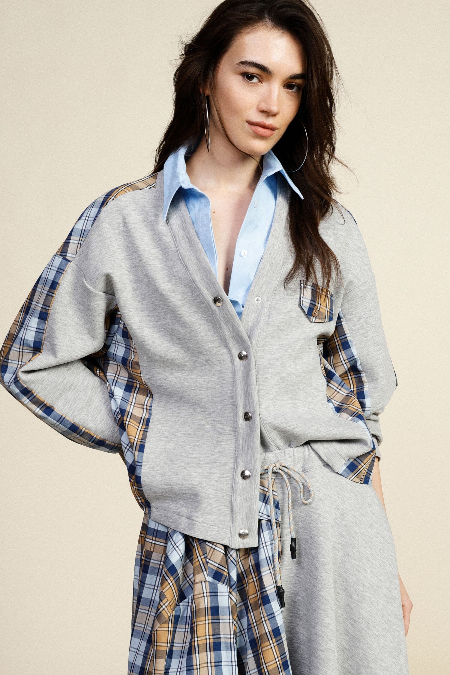 Dixie Hooded Sweatshirt With Check And Button Inserts