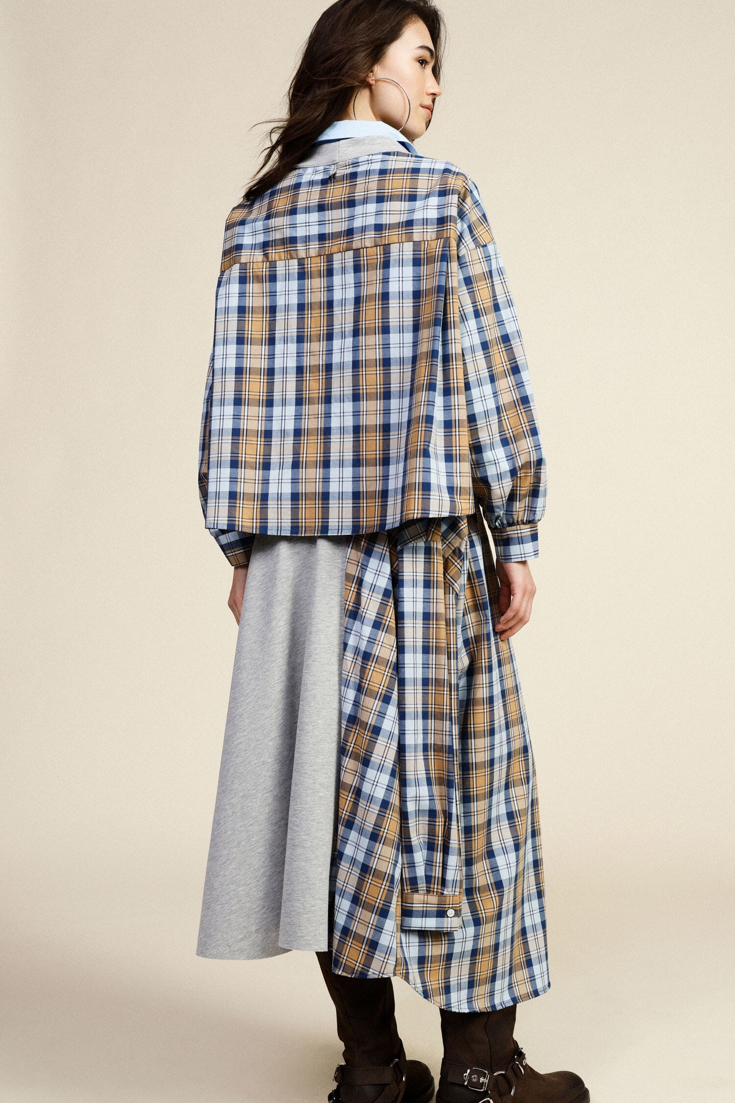 Longue jupe asymétrique patchwork avec cordon de serrage Dixie