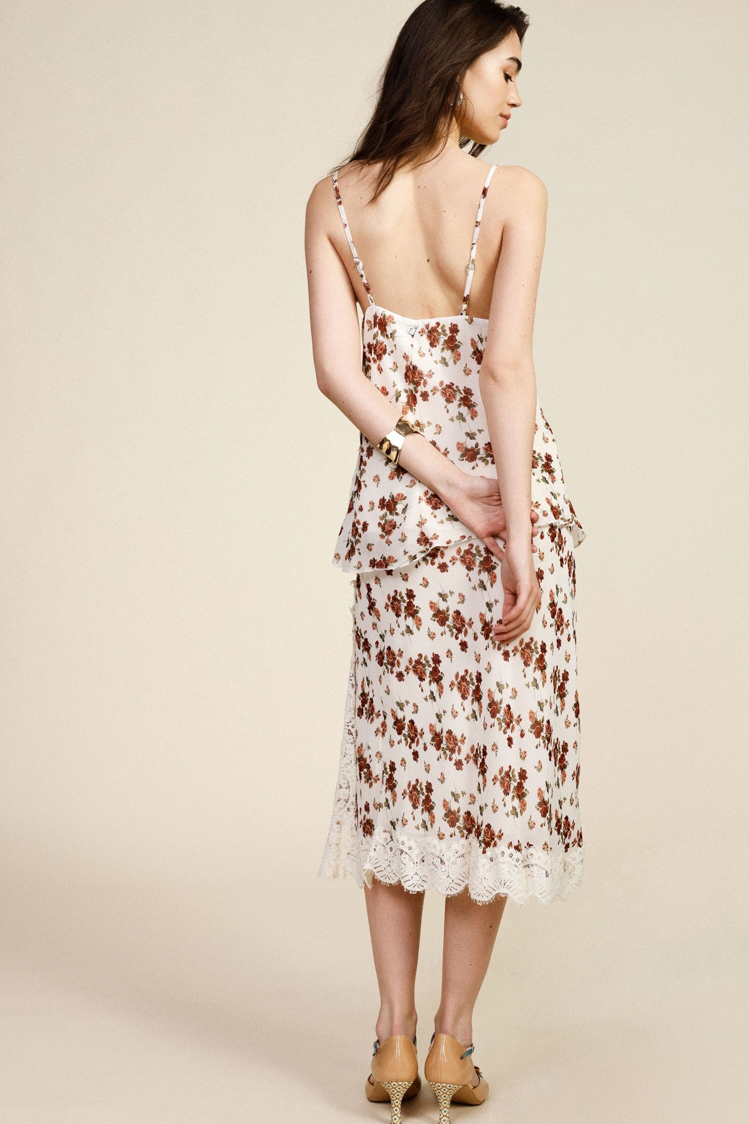 Gonna Midi Floreale Con Bordo In Pizzo Dixie