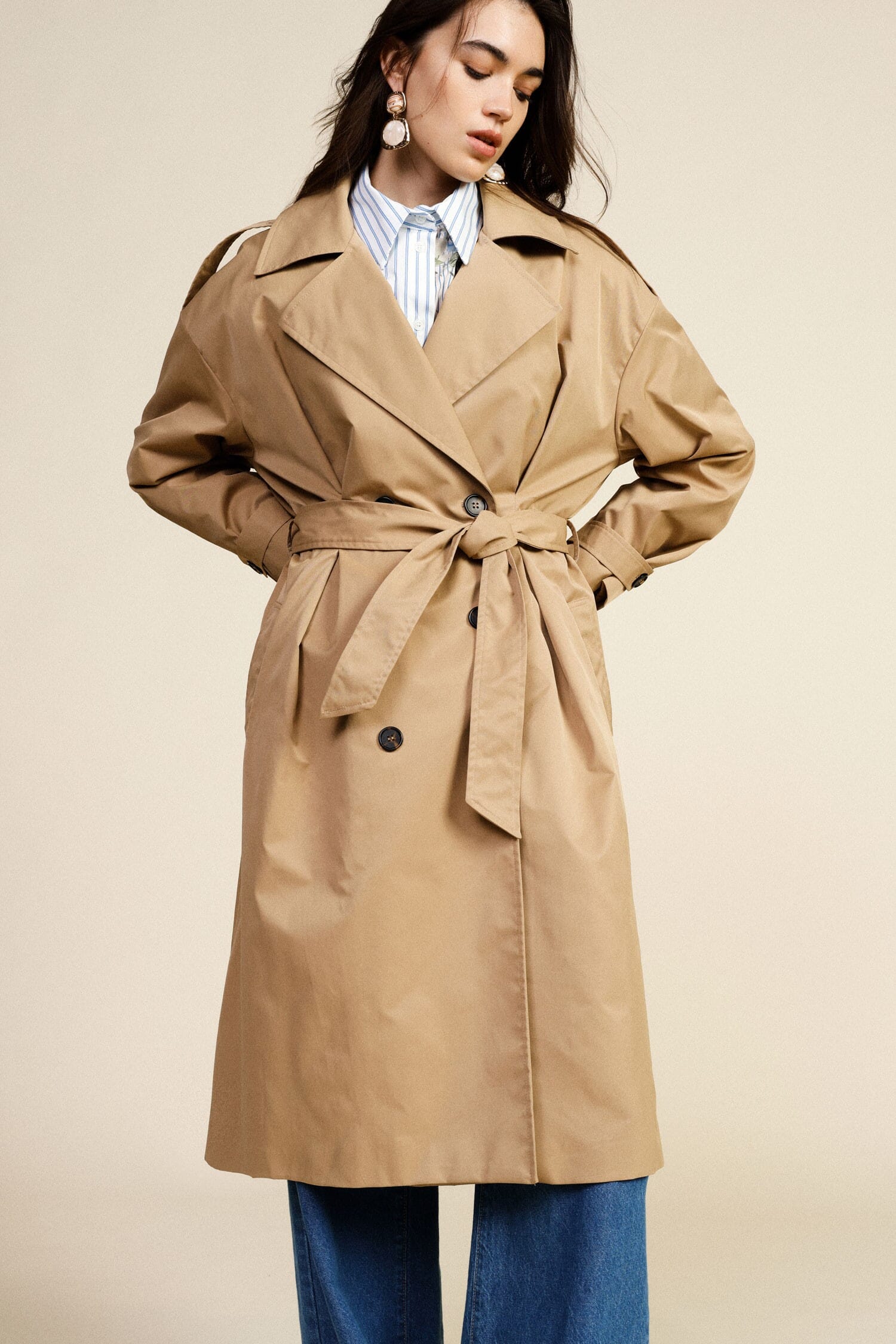 Double Breasted Trench Coat With Belt And Wide Revers Dixie