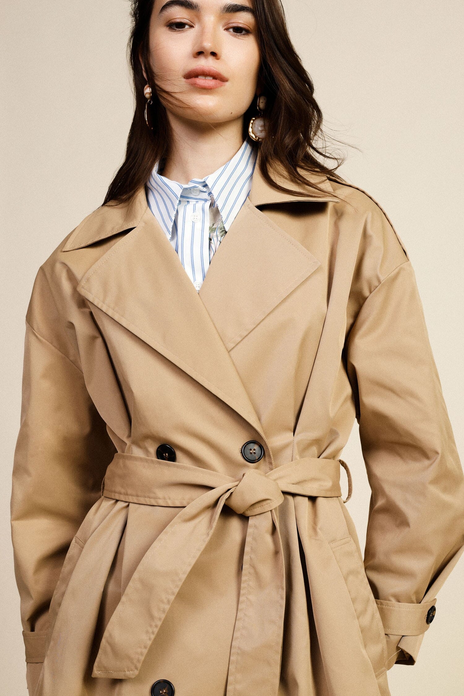Double Breasted Trench Coat With Belt And Wide Revers Dixie