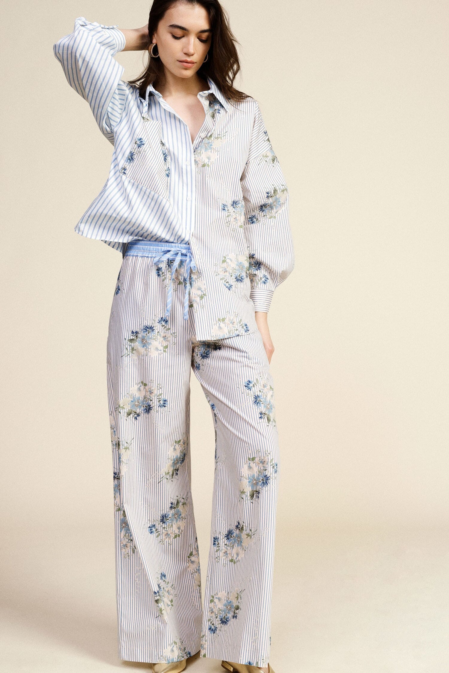 Pantalon de palace rayé à fleurs Dixie