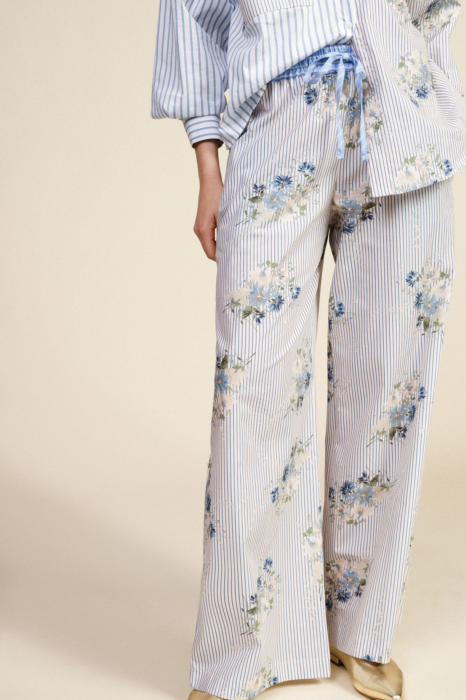 Pantalon de palace rayé à fleurs Dixie